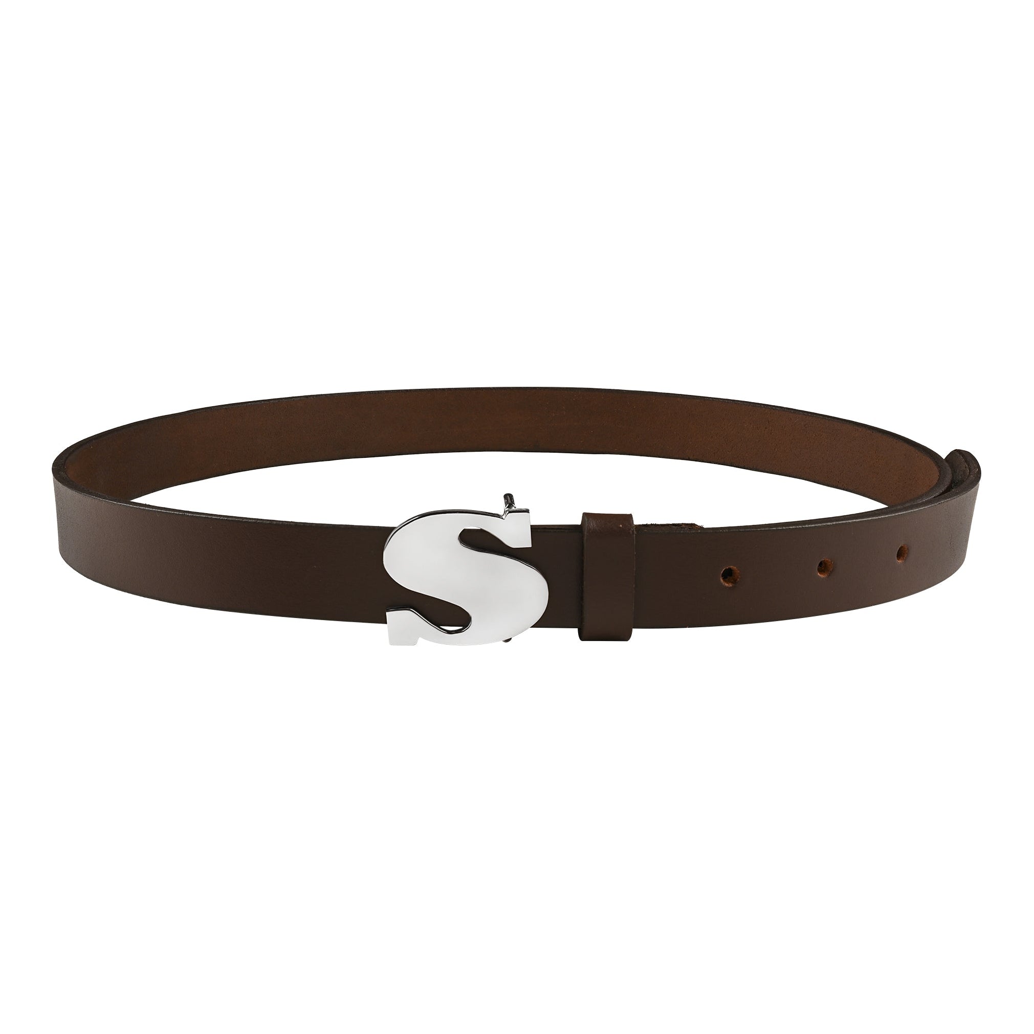 Handcrafted Personalized Initial Monogram Silver Buckle Slim Belt for Women