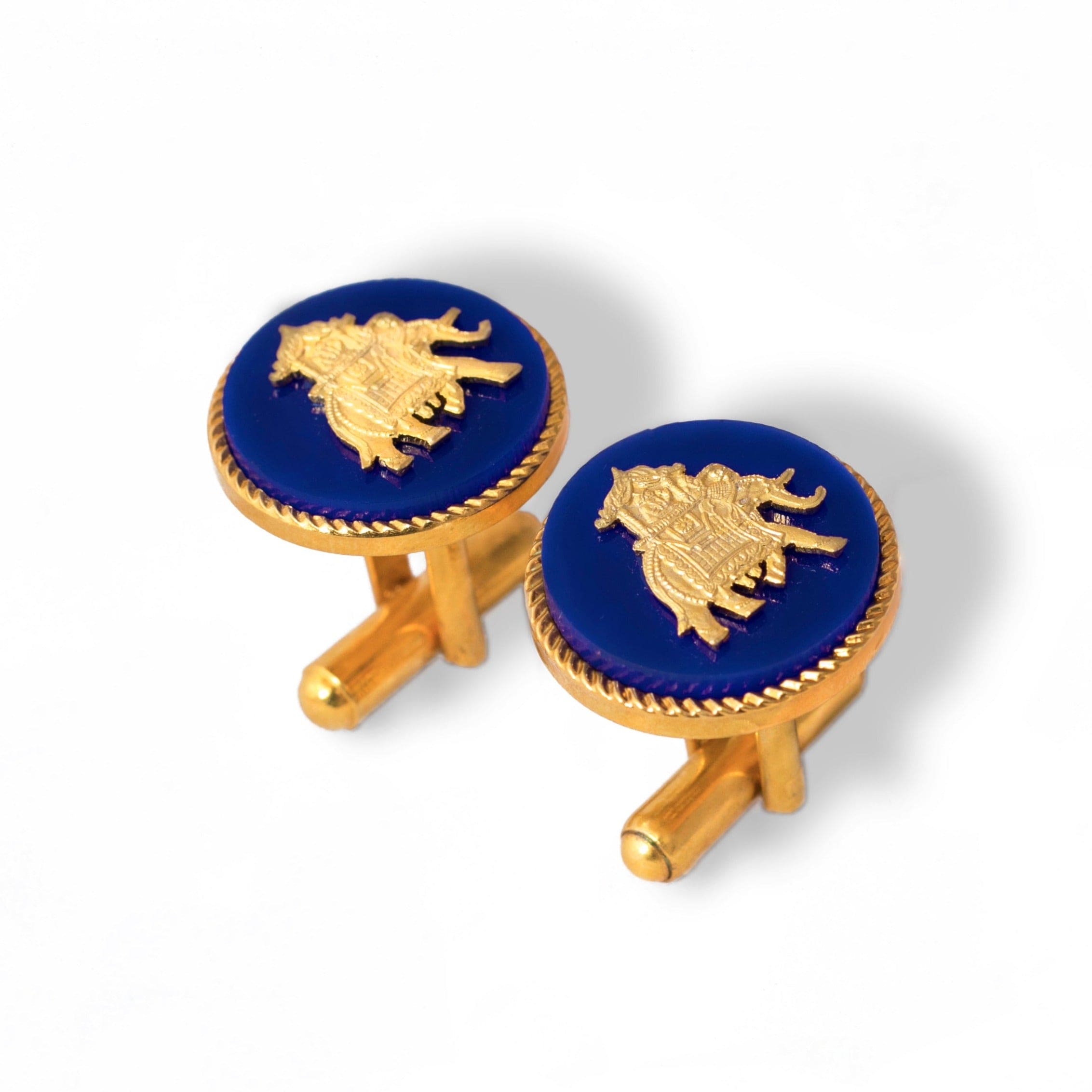 Luxury Elephant Howdah Gold Plated Cufflinks (Blue) | Royal Blue Cufflinks For Men | JRT Handicrafts