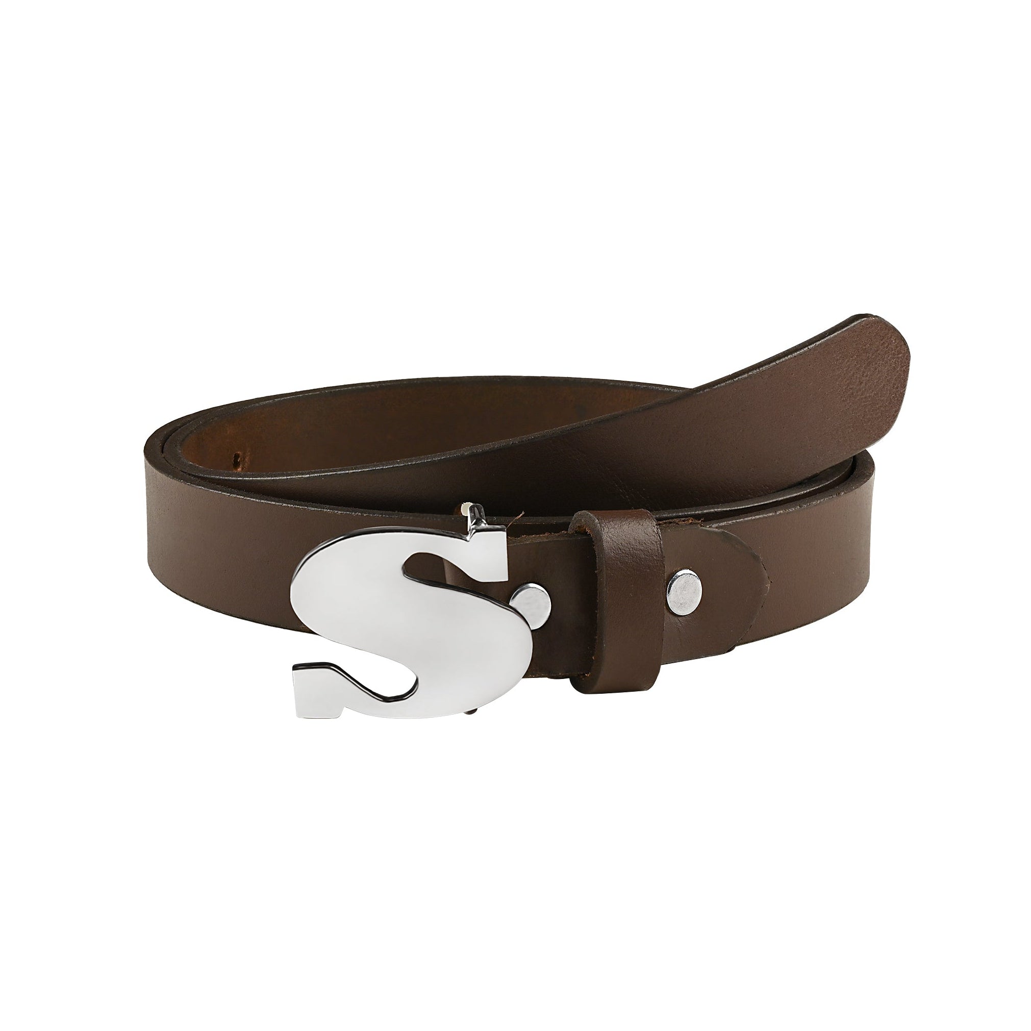 Handcrafted Personalized Initial Monogram Silver Buckle Slim Belt for Women