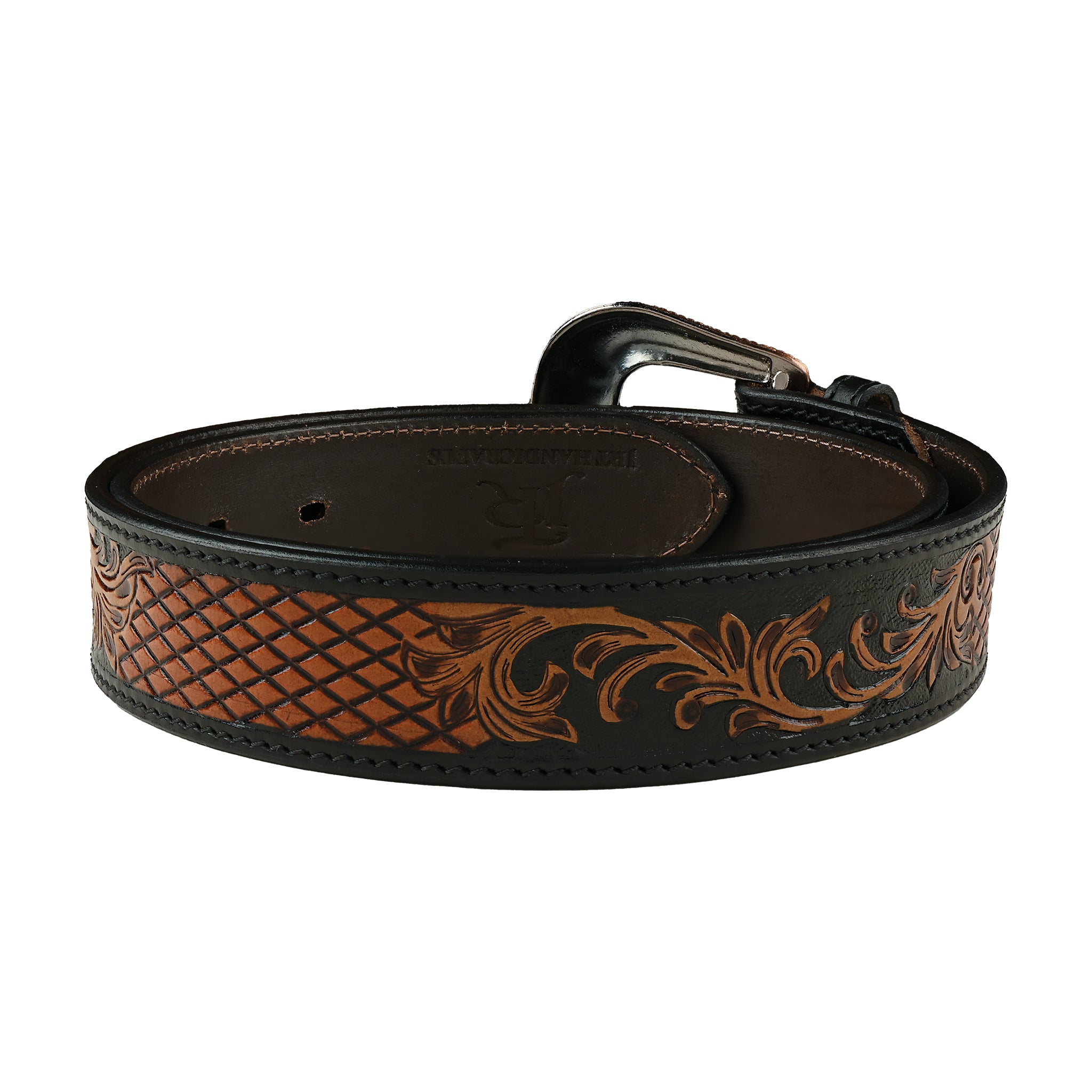 Women's Braided Black Leather Belt Copper Handcrafted Filigree Buckle