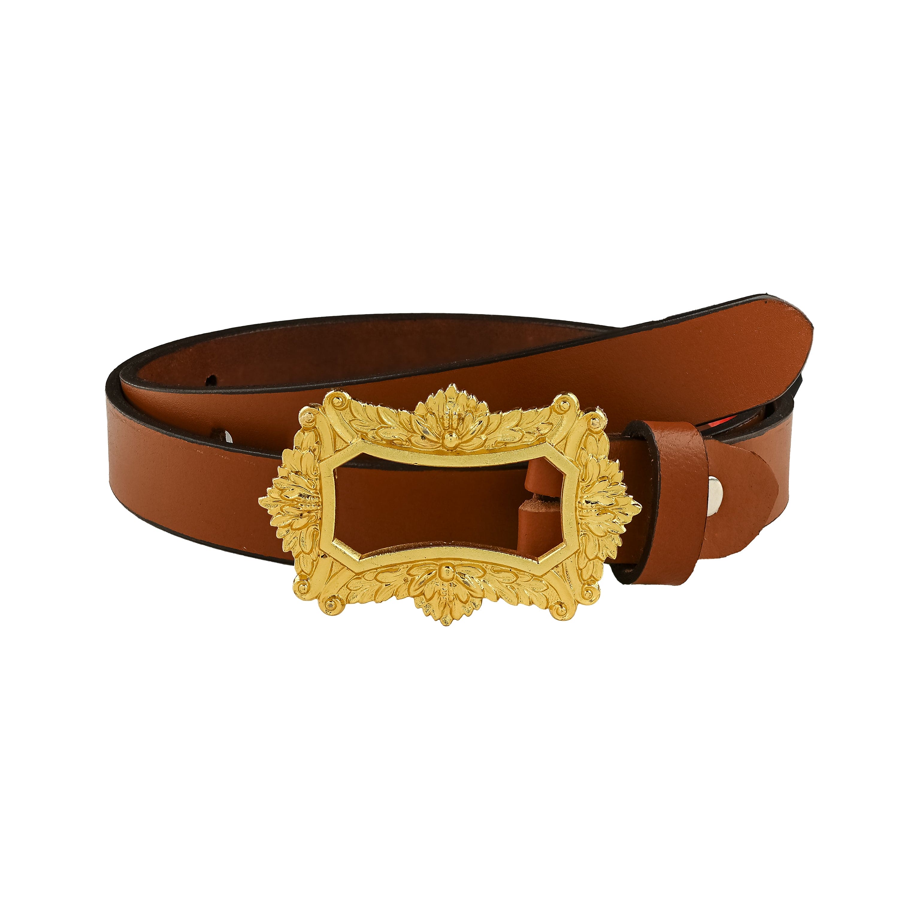 Baroque Vintage Rectangular Frame Gold Plated Leather Belt