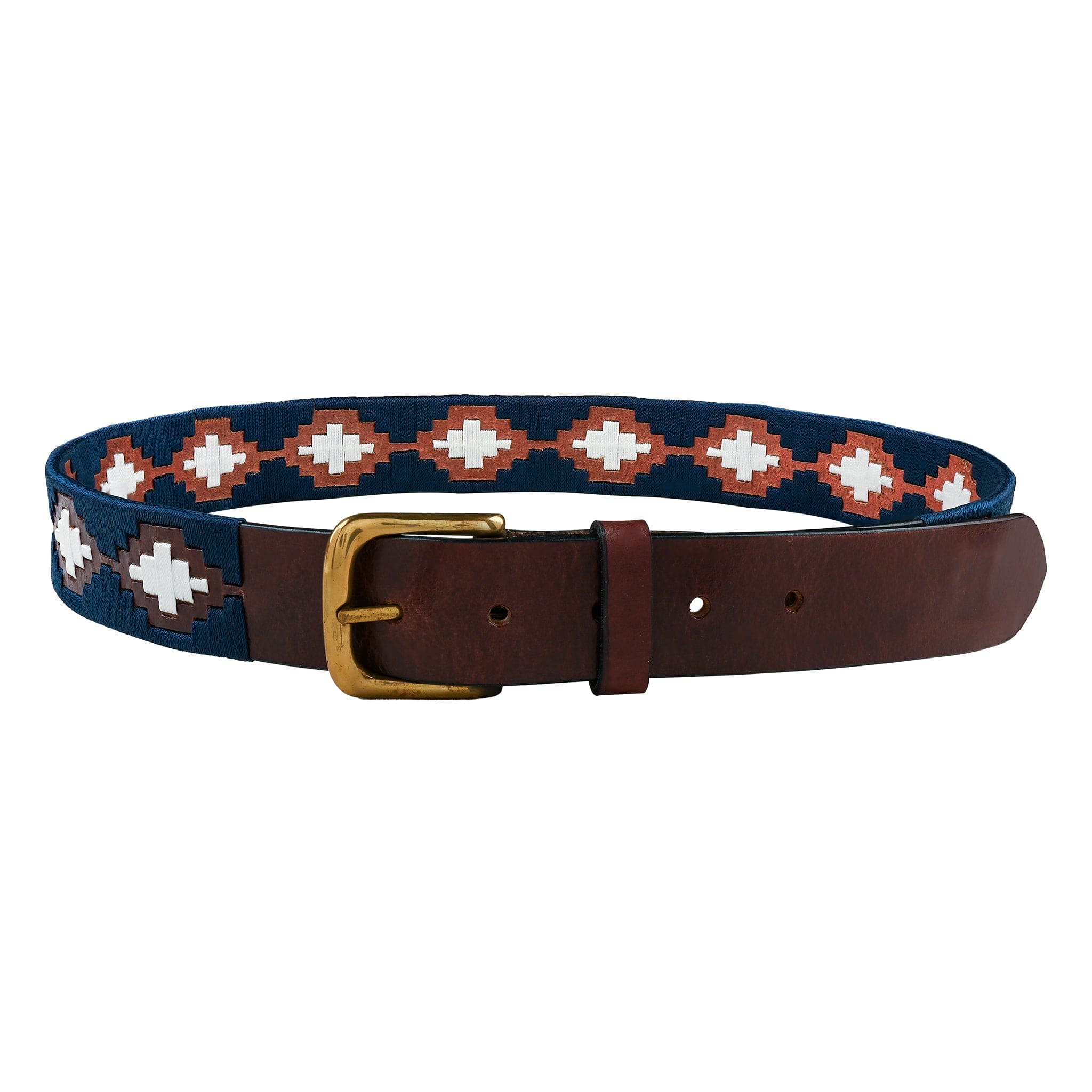 Handcrafted Polo Woven Belt Navy Pink Diamond Pattern Brass Buckle Women