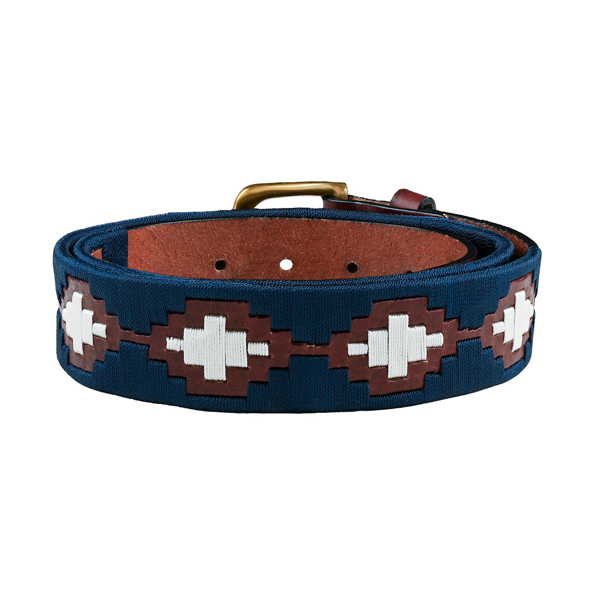 Handcrafted Polo Woven Belt Navy Pink Diamond Pattern Brass Buckle Women