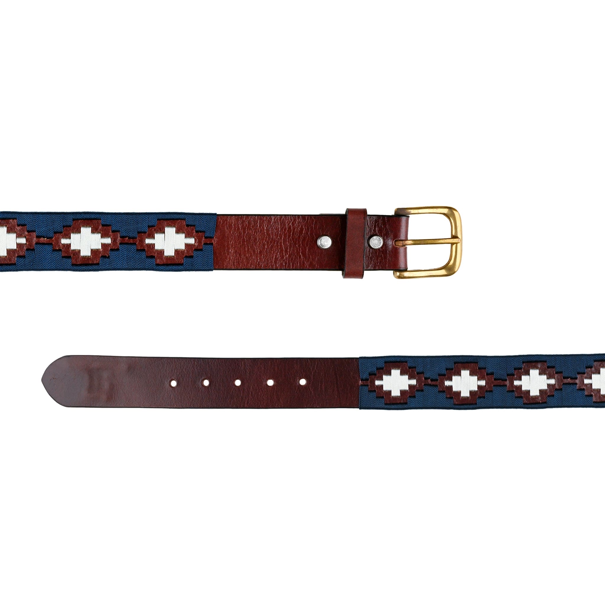 Handcrafted Polo Woven Belt Navy Pink Diamond Pattern Brass Buckle Women