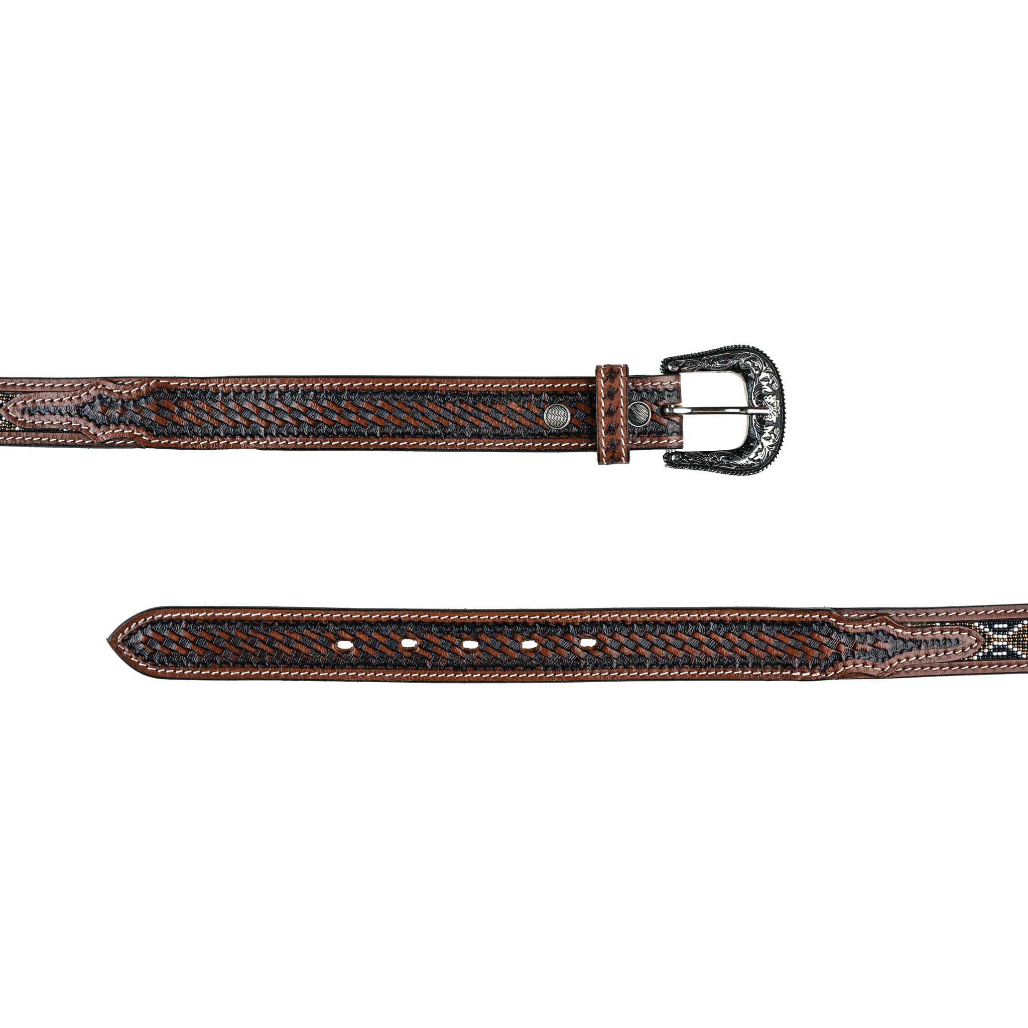 Handcrafted Western Braided Leather Women's Belt with Silver Tooled Buckle