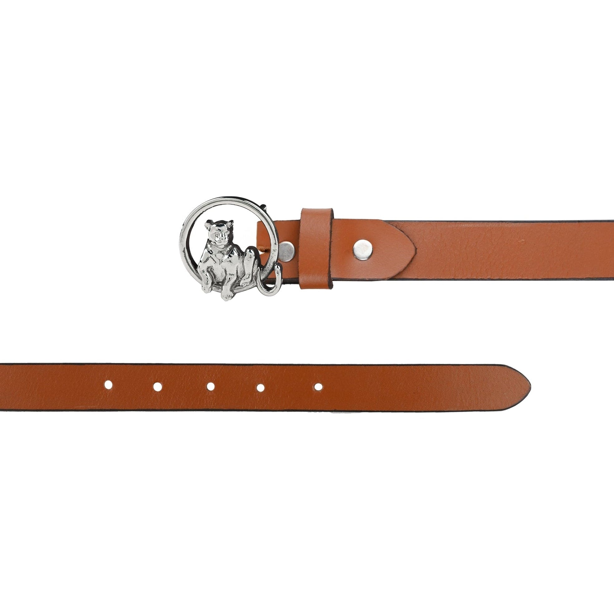 Slim Leather Belt with Silver Plated Leopard Tree Bark Ring Buckle