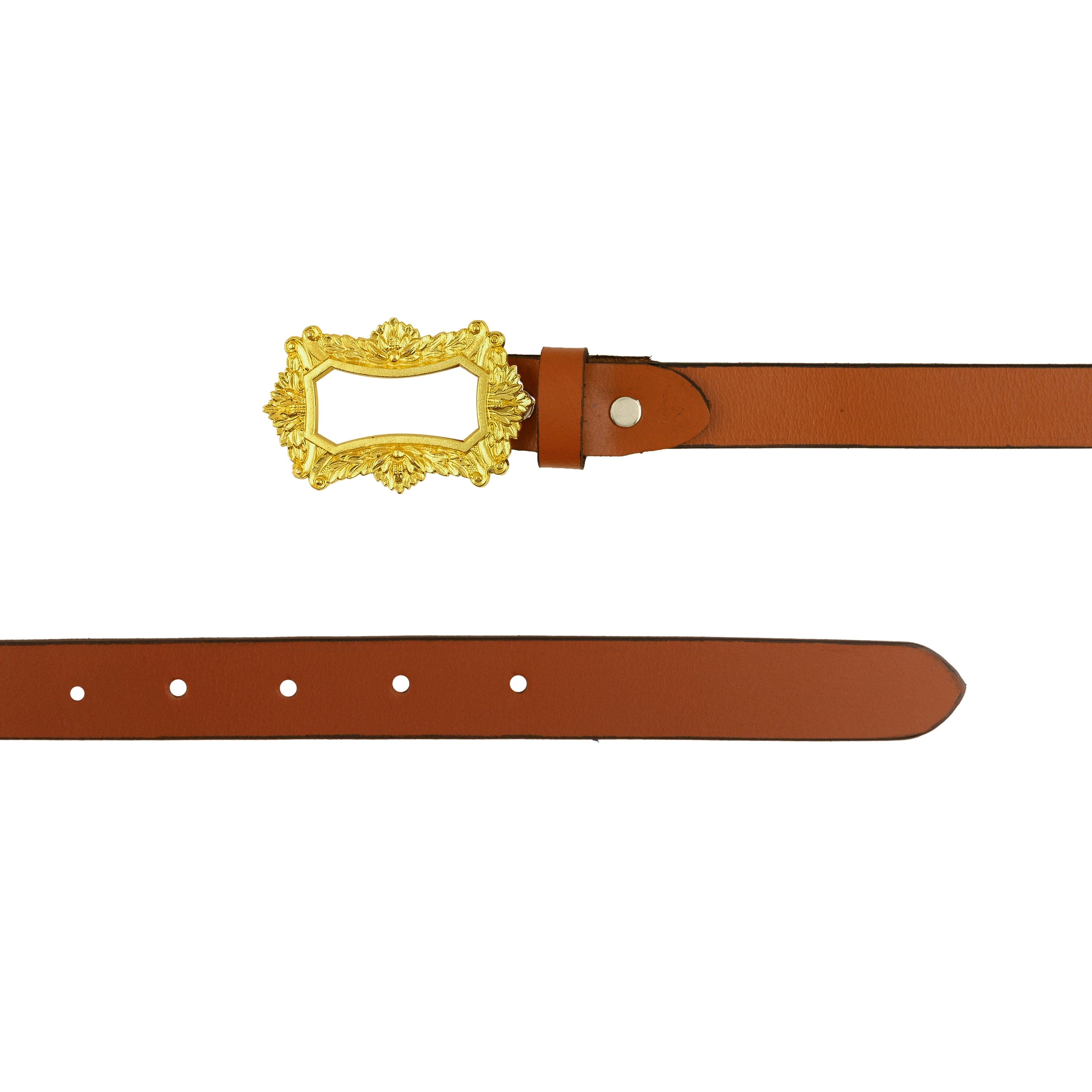 Baroque Vintage Rectangular Frame Gold Plated Leather Belt