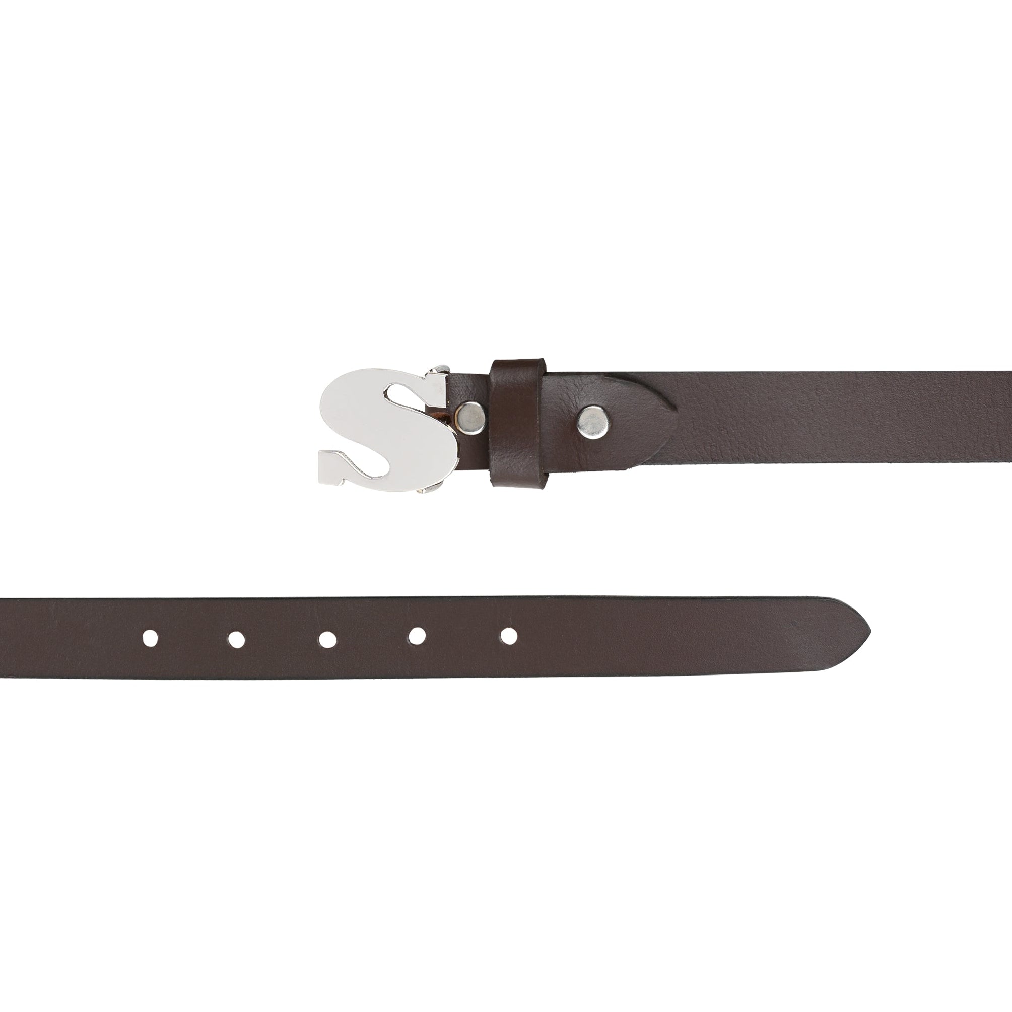 Handcrafted Personalized Initial Monogram Silver Buckle Slim Belt for Women