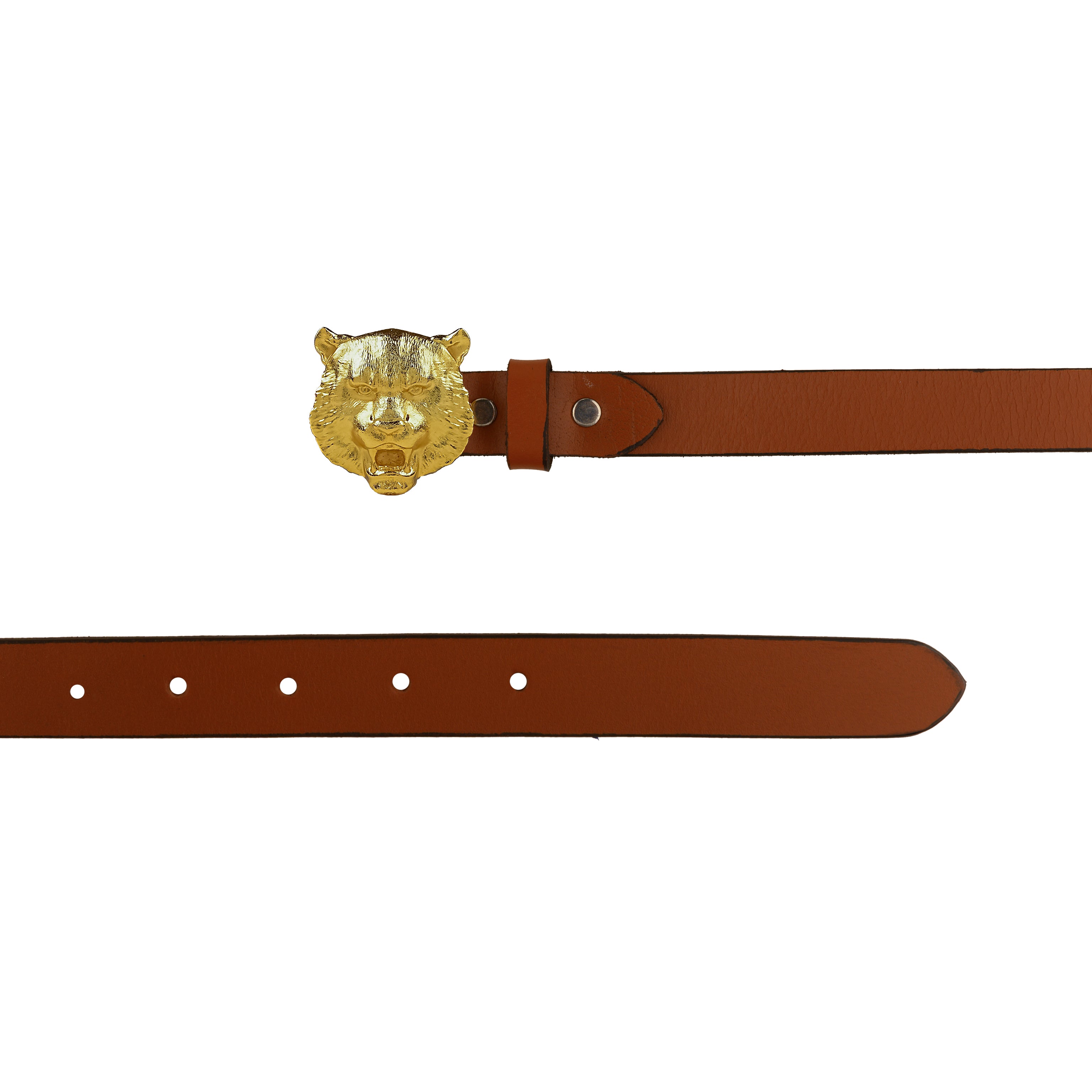 Handcrafted Leather Belt With Gold Plated Leopard Head Buckle