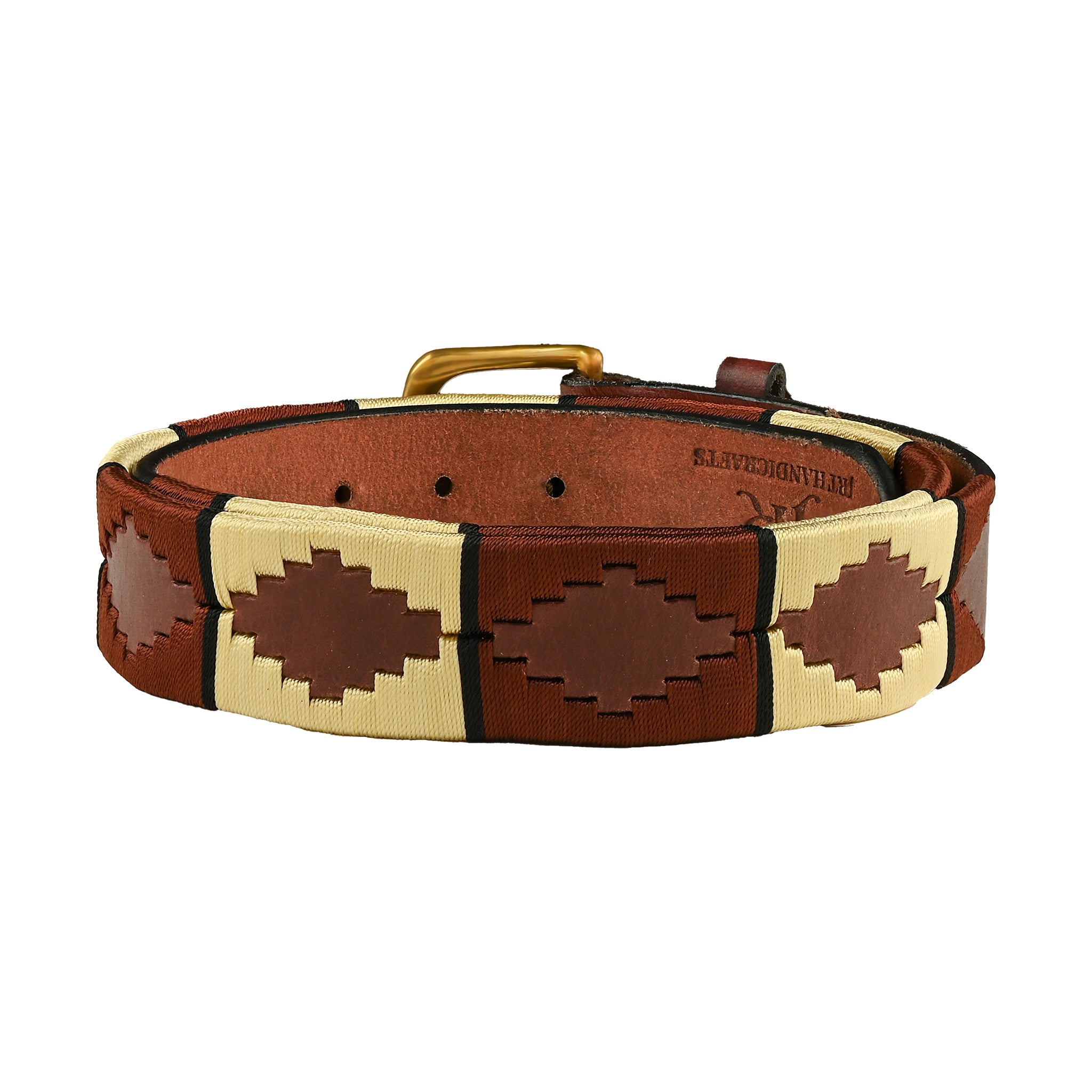 Brown Leather Handmade Polo Gaucho Belt Diamond Pattern Brass Buckle