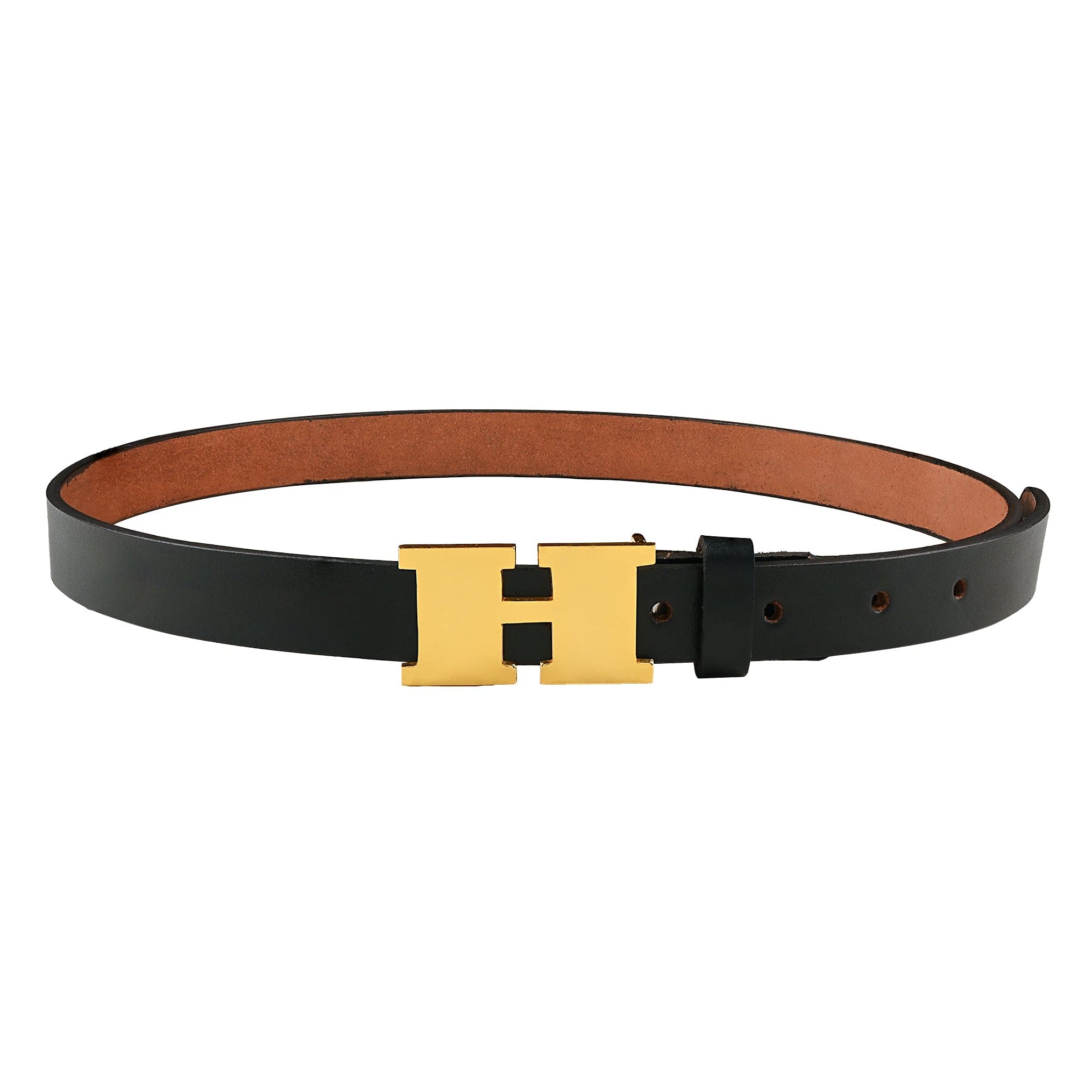 Handcrafted Personalized Initial Monogram Gold Buckle Slim Belt for Women