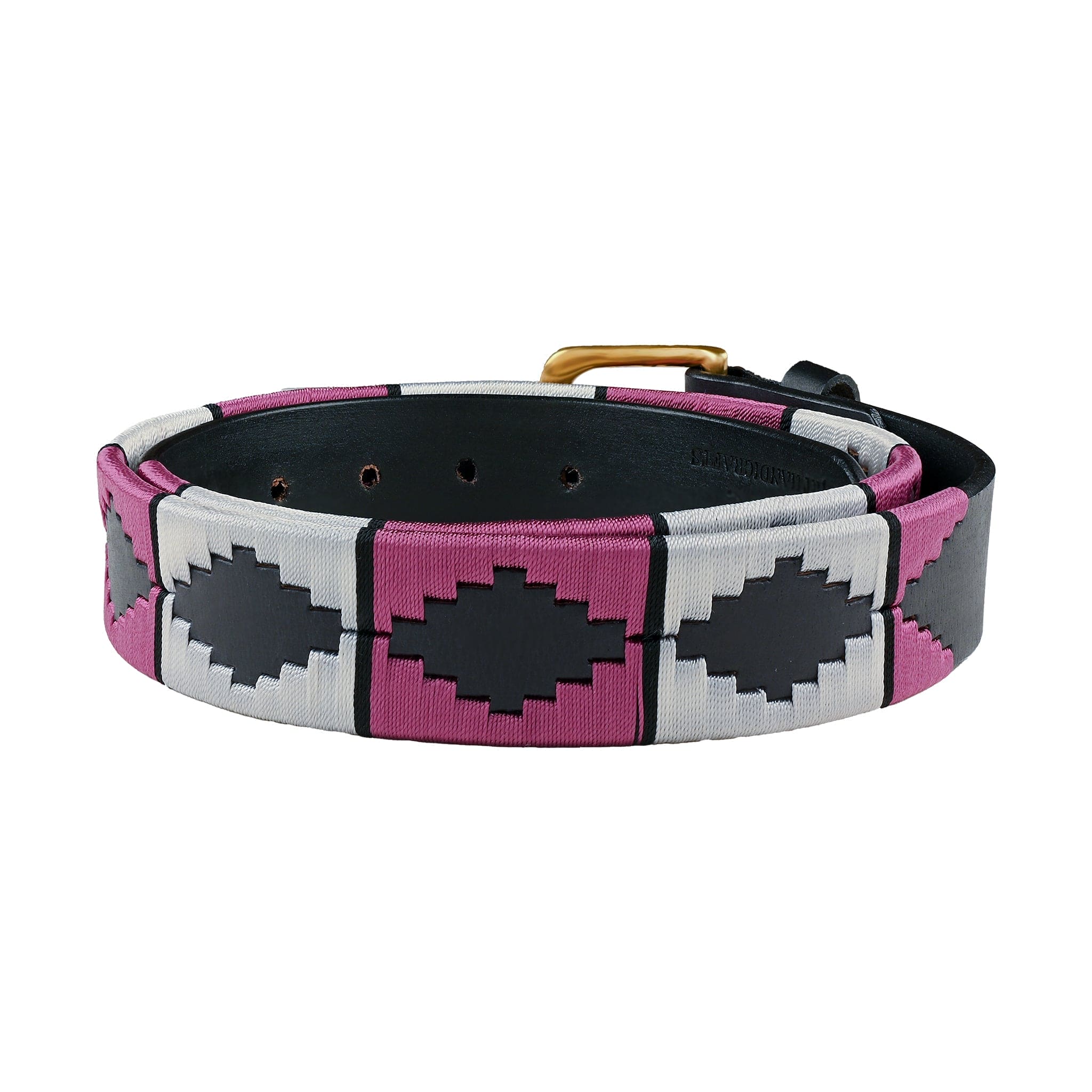Magenta Diamond Pattern Polo Leather Belt Handmade Brass Buckle