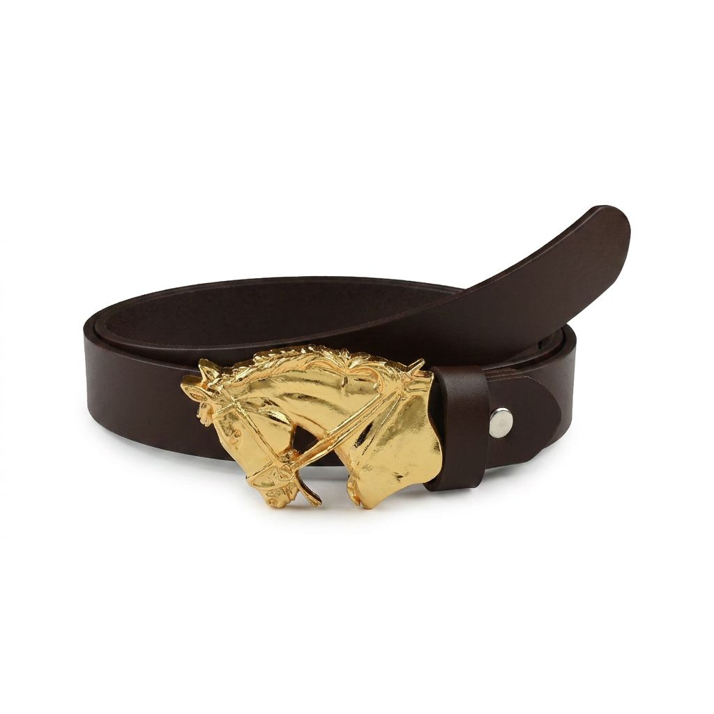 Handcrafted Equestrian Gold Plated Horse Buckle Leather Belt for Women