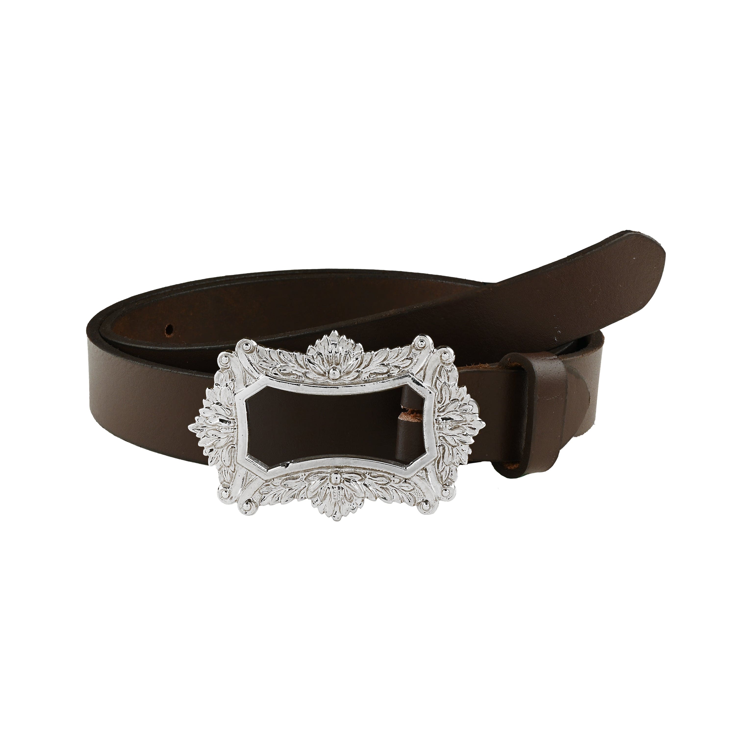 Baroque Vintage Rectangular Silver Plated Leather Belt