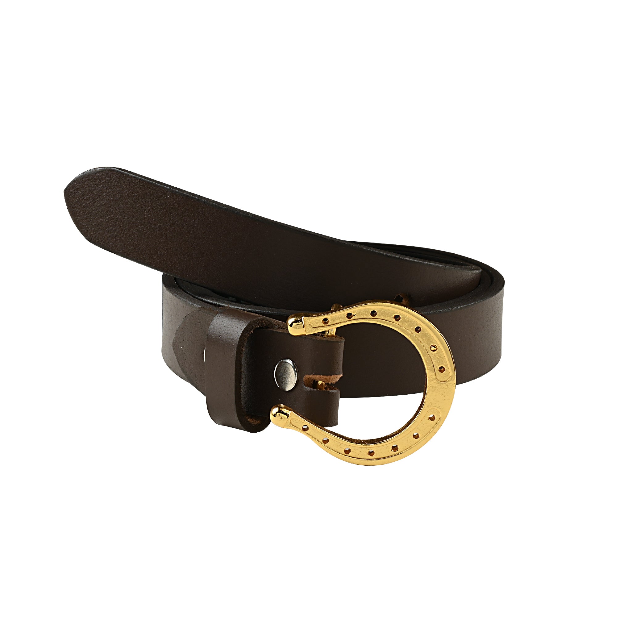 Handcrafted Slim Belt with Gold Plated Horseshoe Buckle