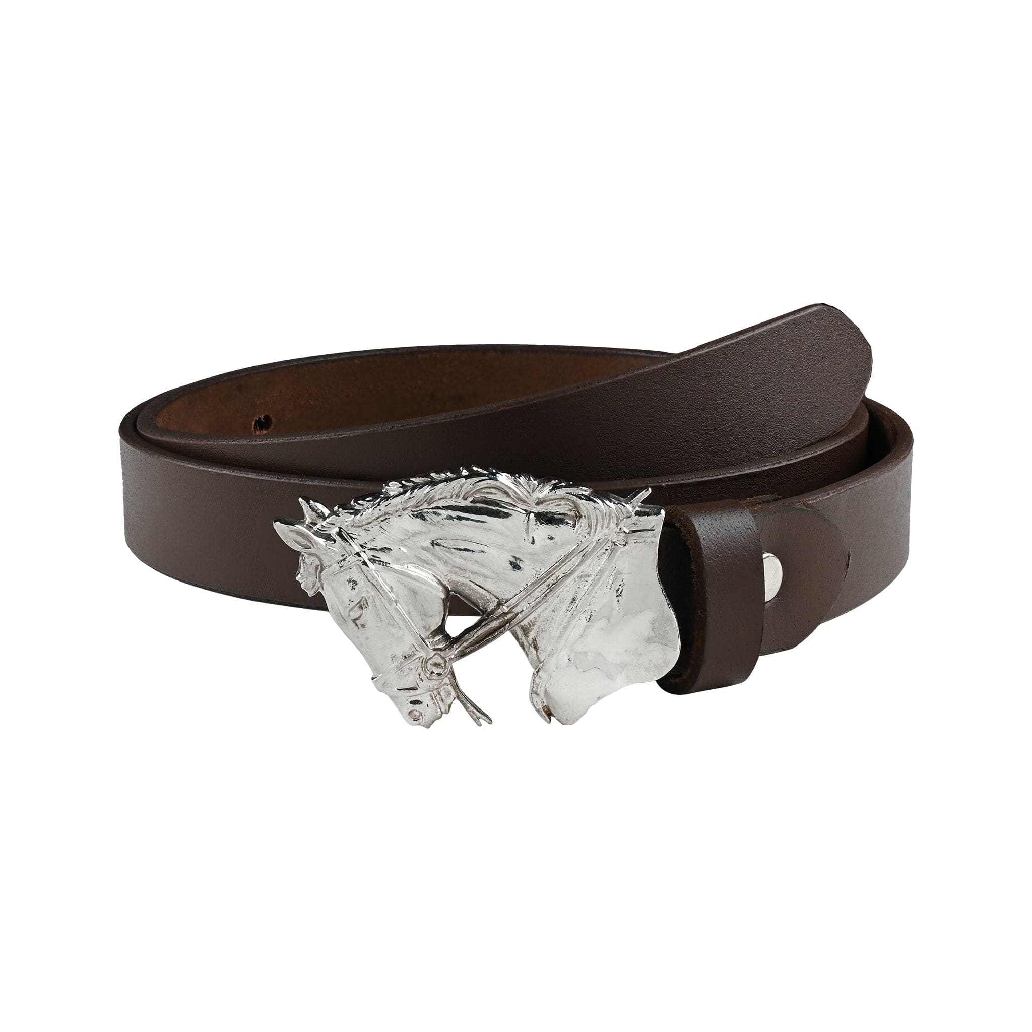 Handcrafted Equestrian Silver Plated Horse Buckle Leather Belt for Women