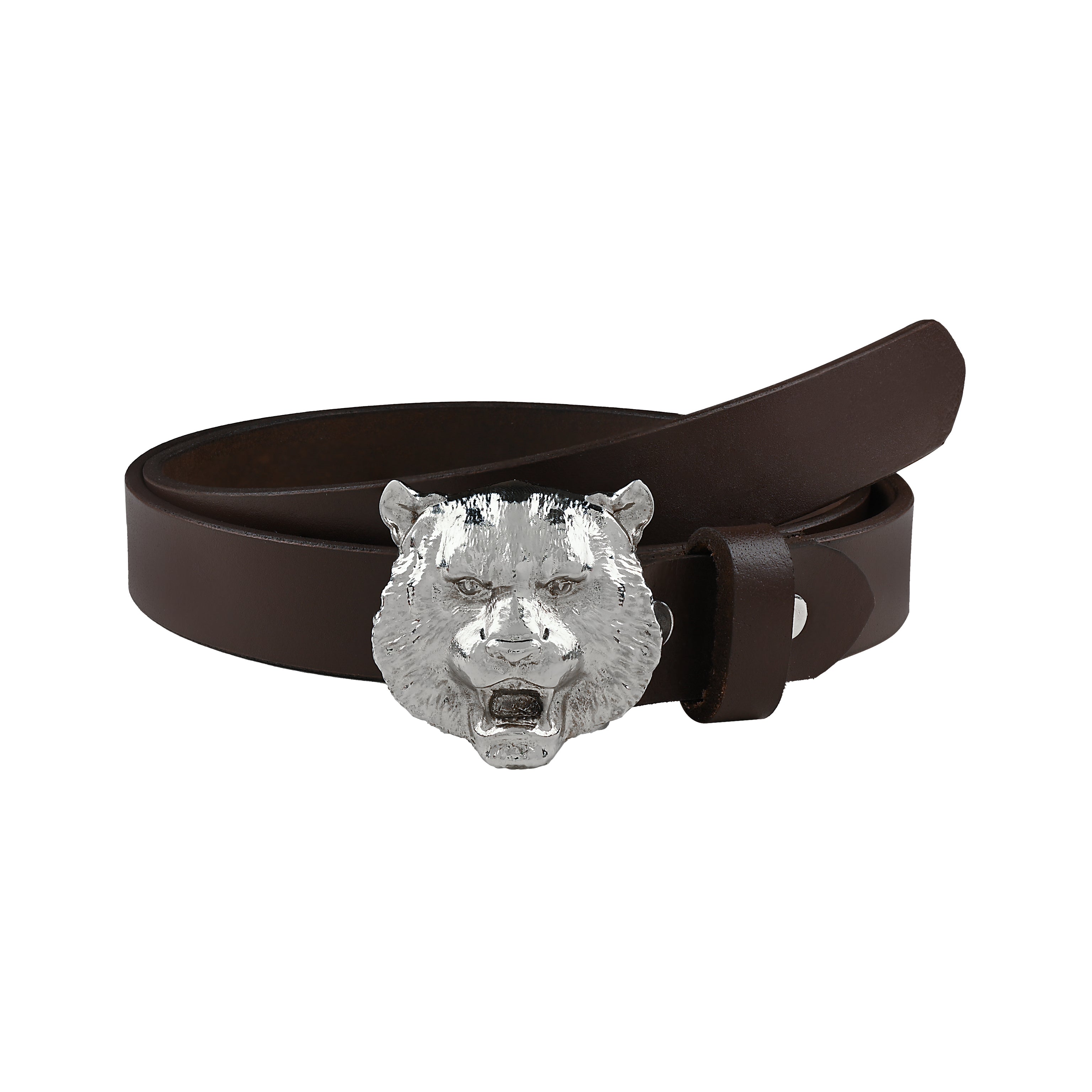 Handcrafted Leather Belt With Silver Plated Leopard Head Buckle
