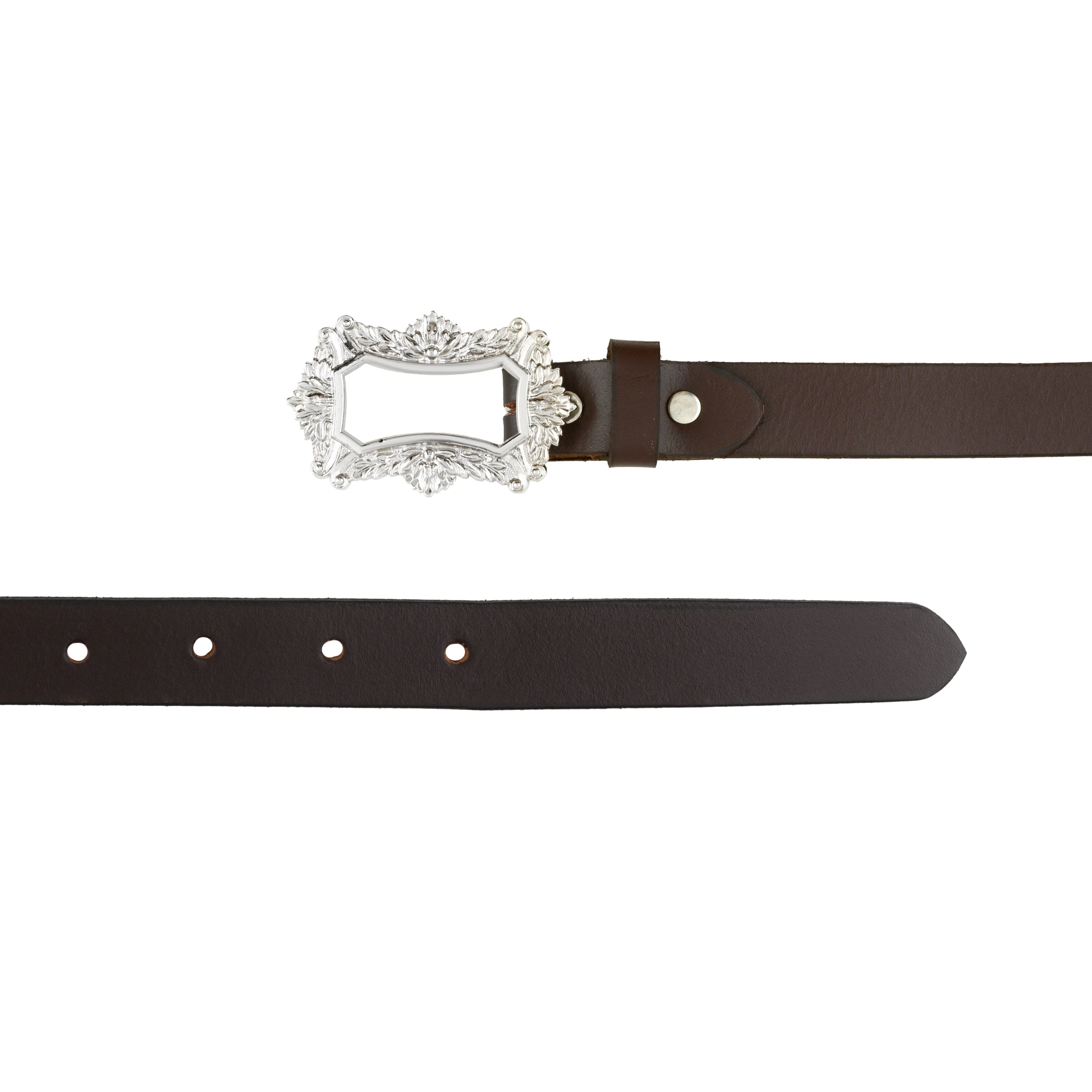 Baroque Vintage Rectangular Silver Plated Leather Belt