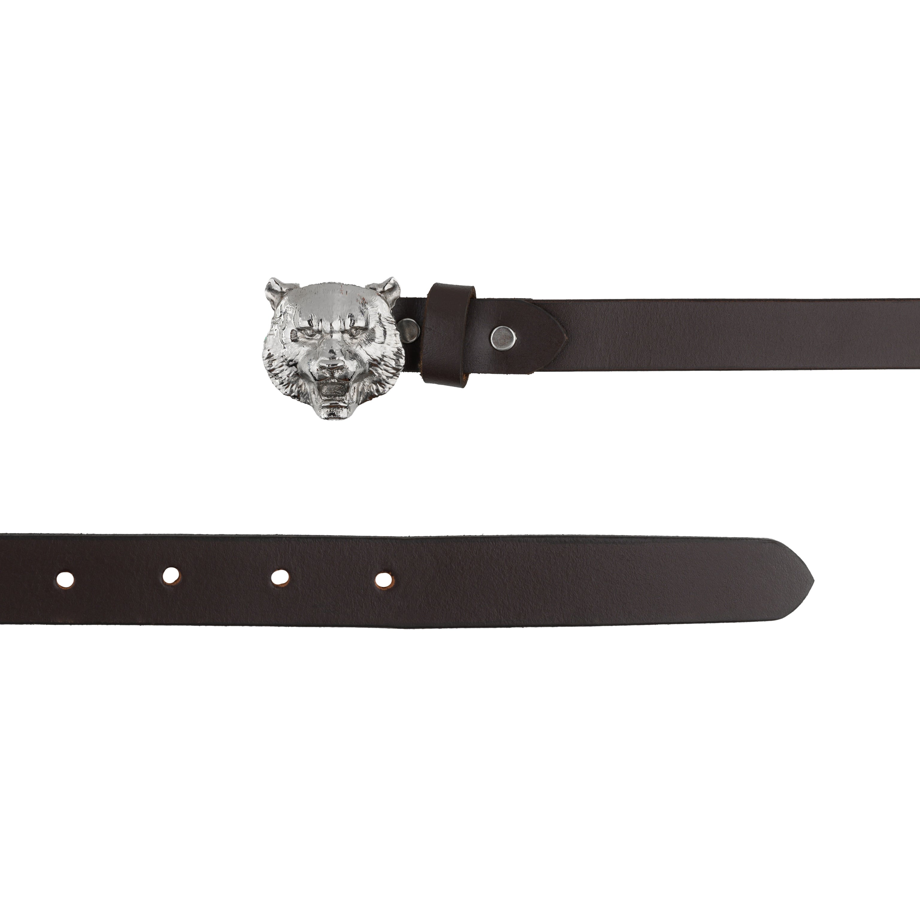 Handcrafted Leather Belt With Silver Plated Leopard Head Buckle