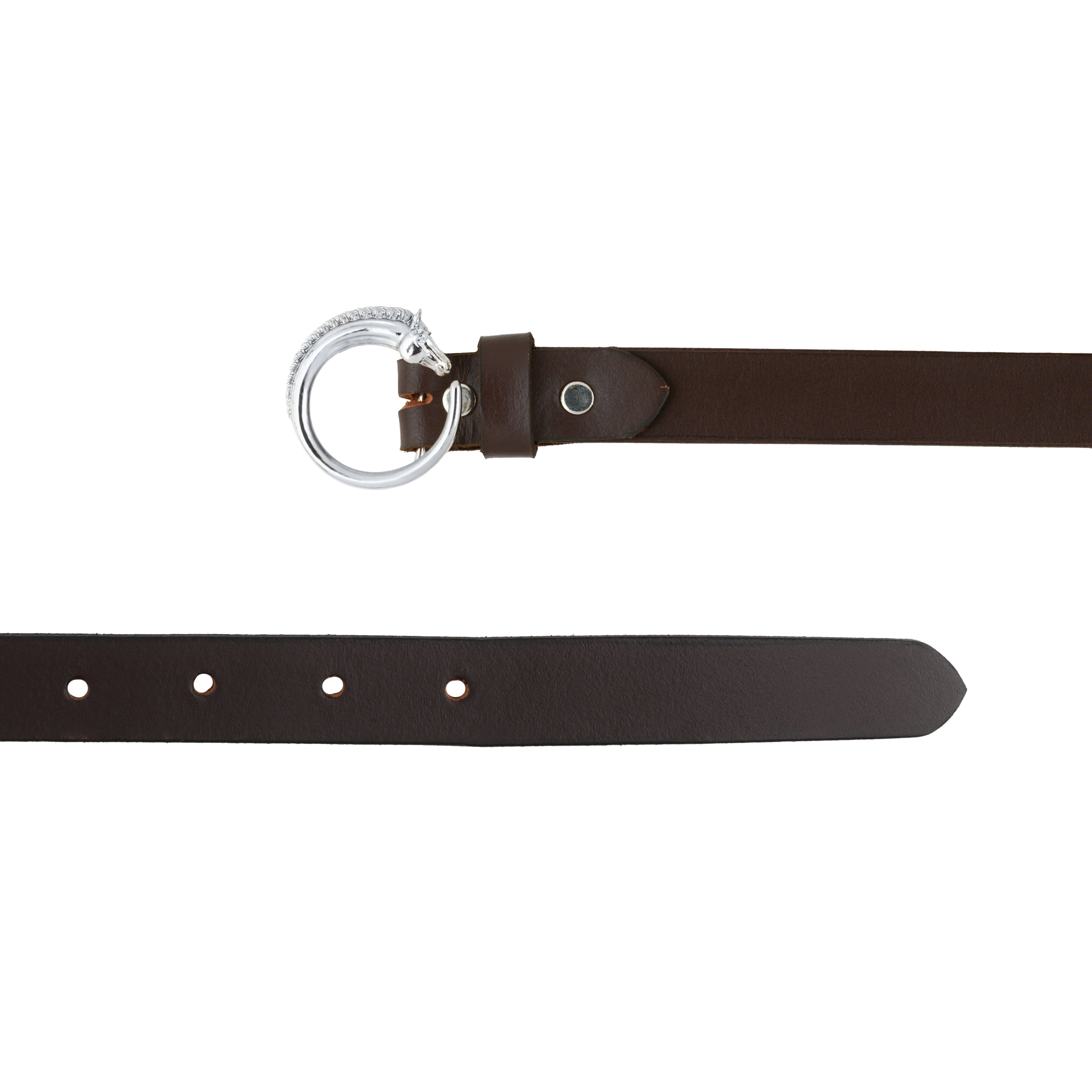 Equestrian Leather Belt with Horse Head Round Silver Plated Buckle