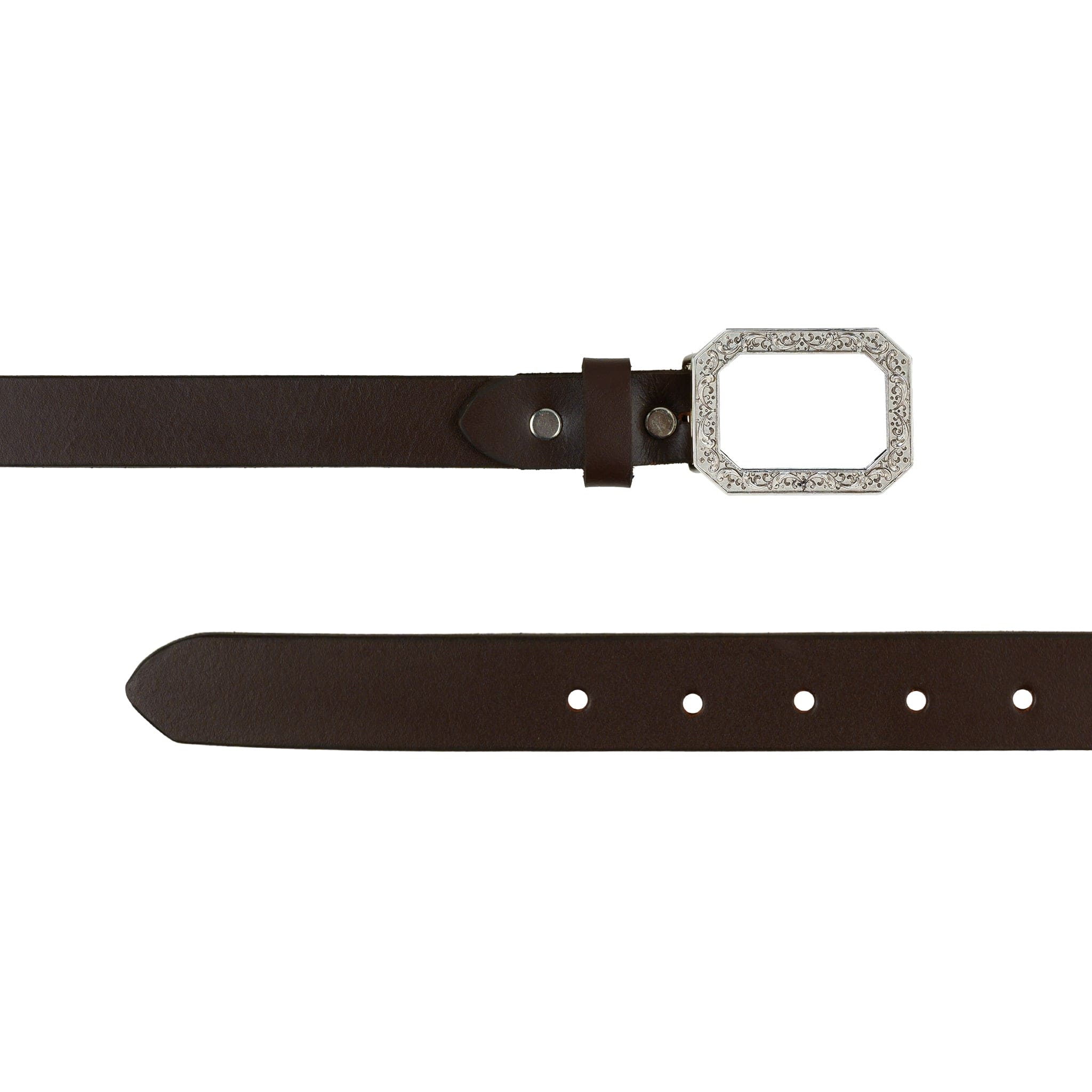 Handcarafted Ornate Frame Silver Plated Buckle with Leather Belt