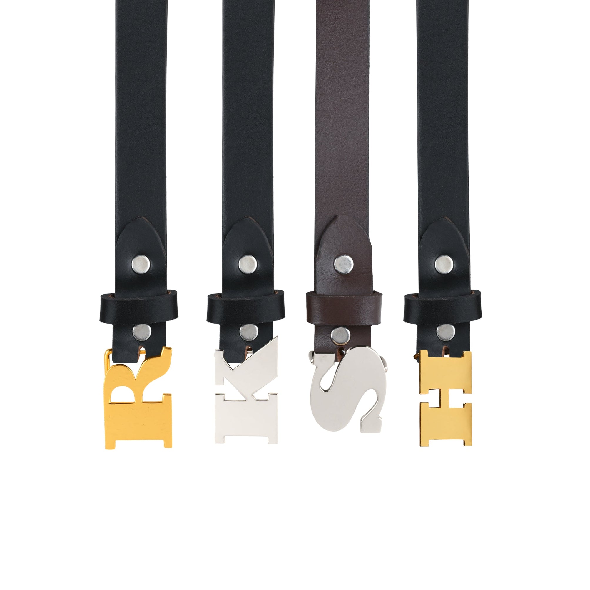 Handcrafted Personalized Initial Monogram Silver Buckle Slim Belt for Women