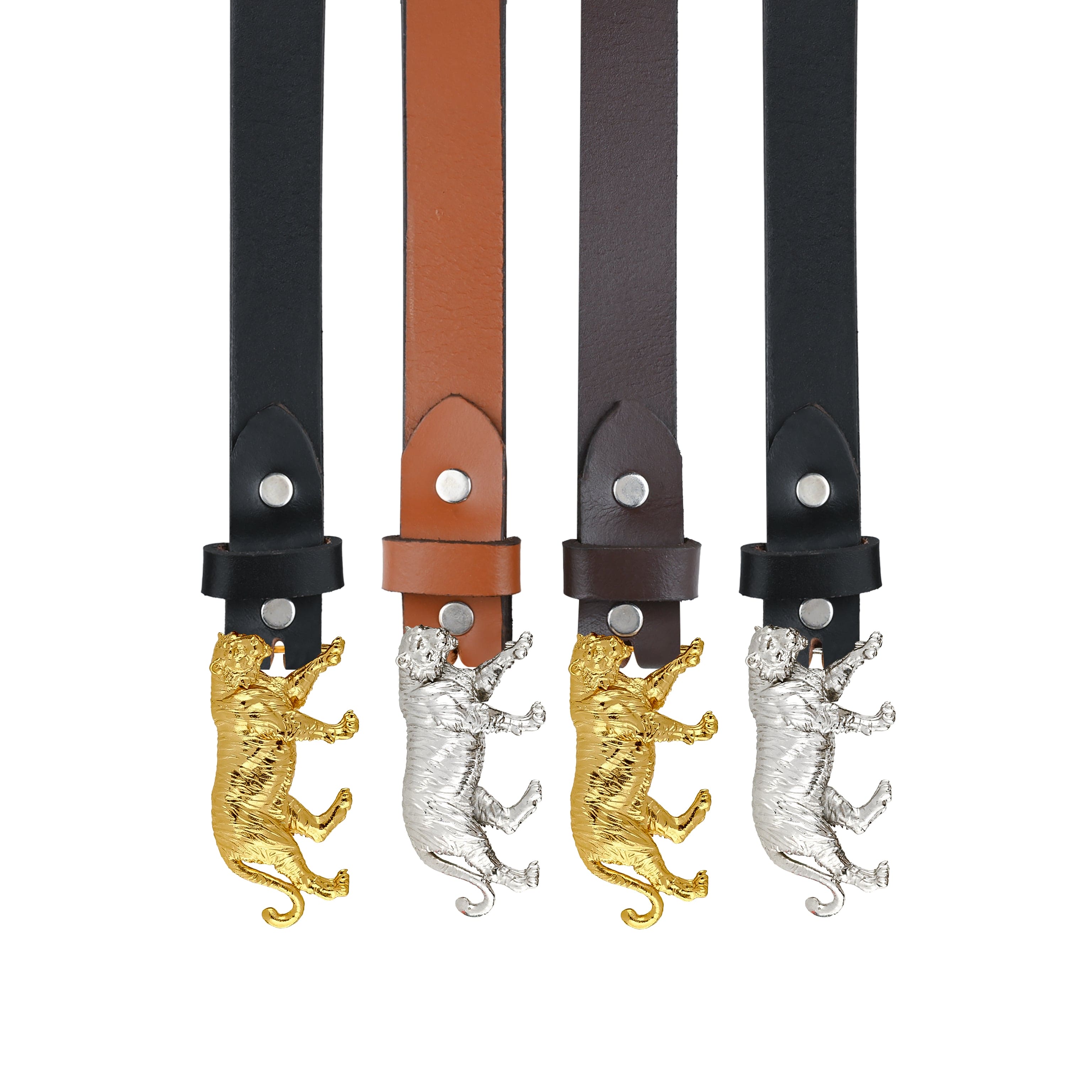 Handcrafted Tiger Motif Gold Plated Leather Belt