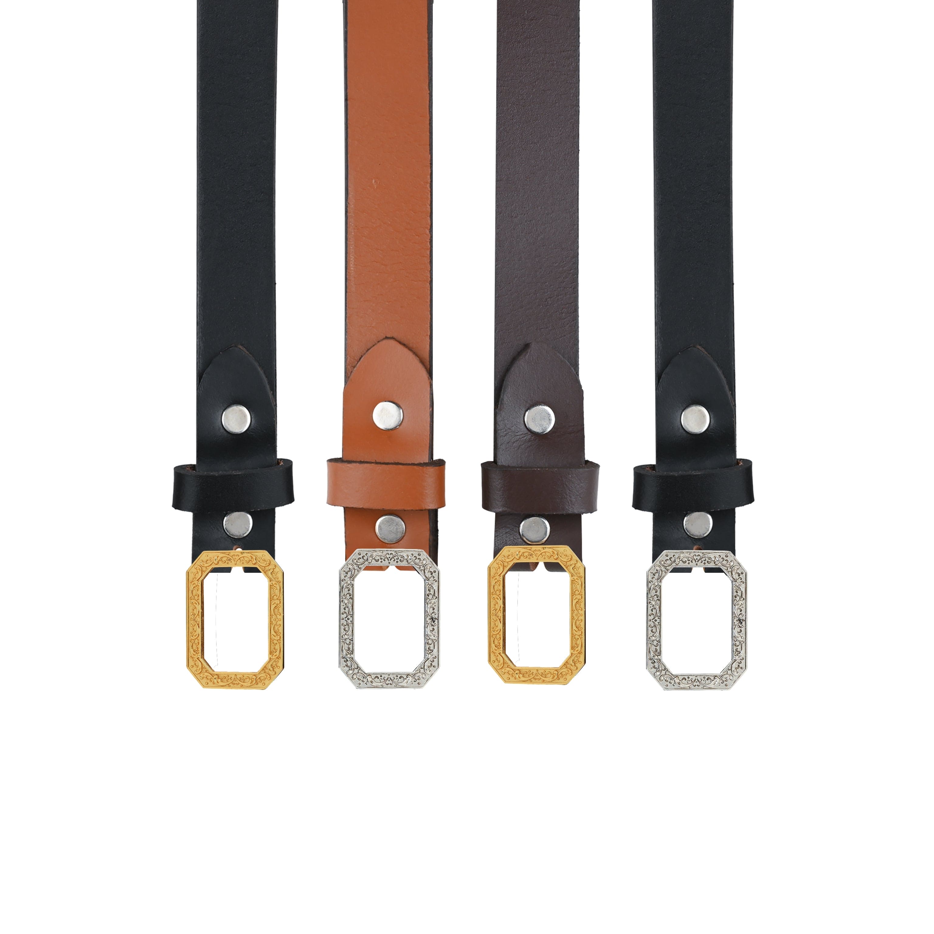 Handcarafted Ornate Frame Silver Plated Buckle with Leather Belt