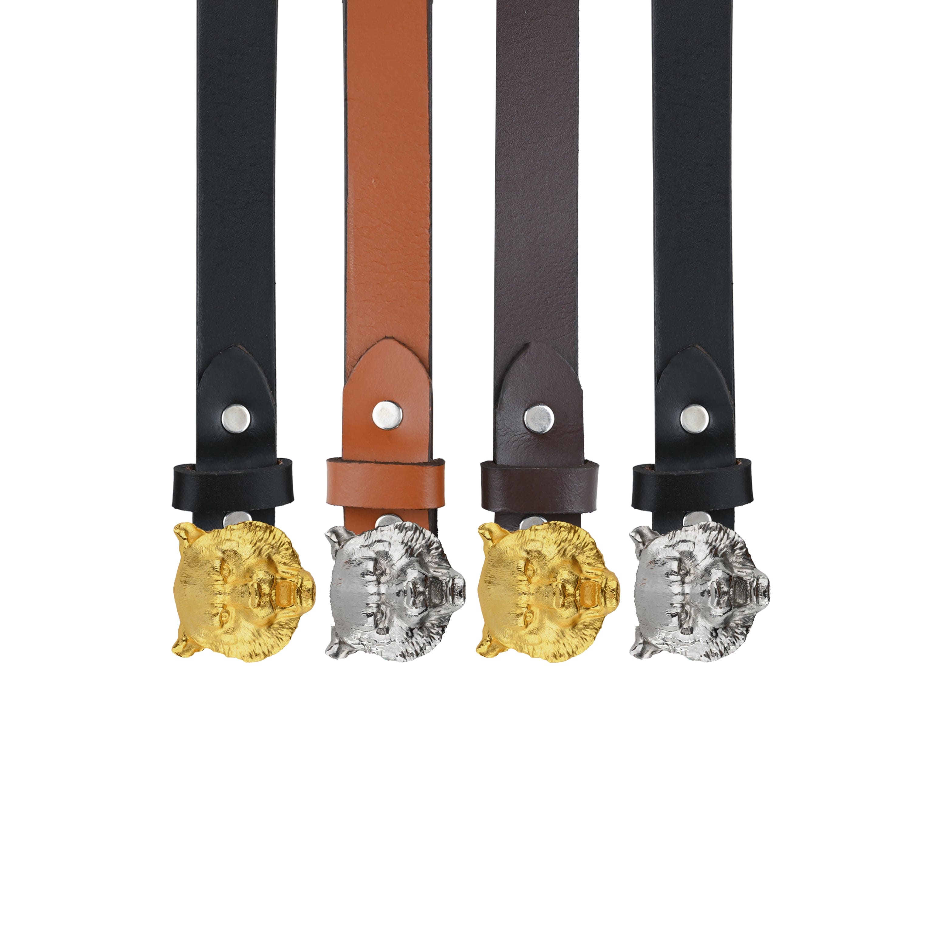Handcrafted Leather Belt With Gold Plated Leopard Head Buckle