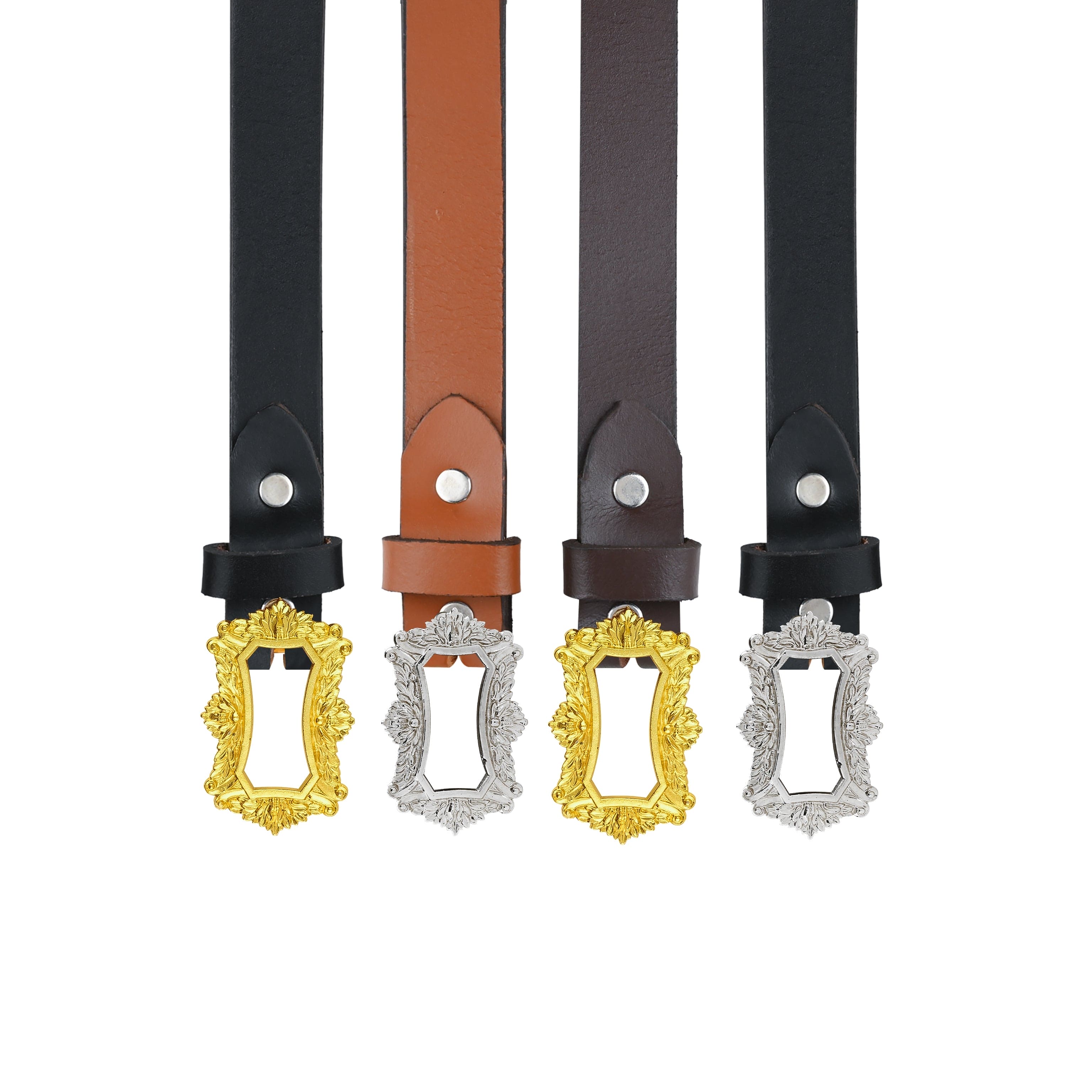 Baroque Vintage Rectangular Frame Gold Plated Leather Belt