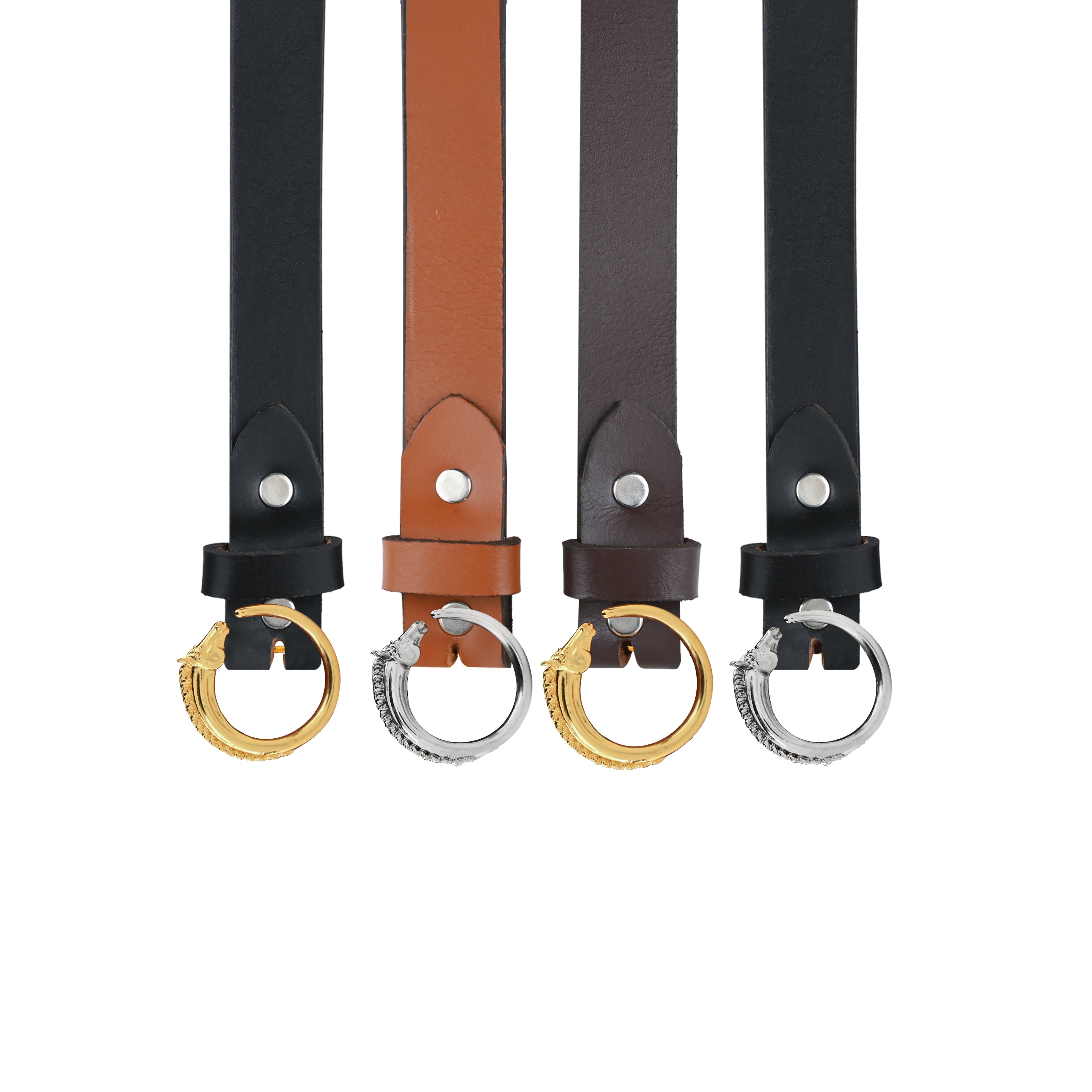 Equestrian Leather Belt with Horse Head Round Silver Plated Buckle