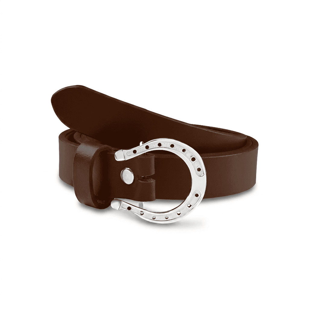 Handcrafted Slim Belt with Silver Plated Horseshoe Buckle