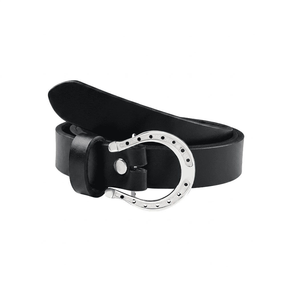 Handcrafted Slim Belt with Silver Plated Horseshoe Buckle