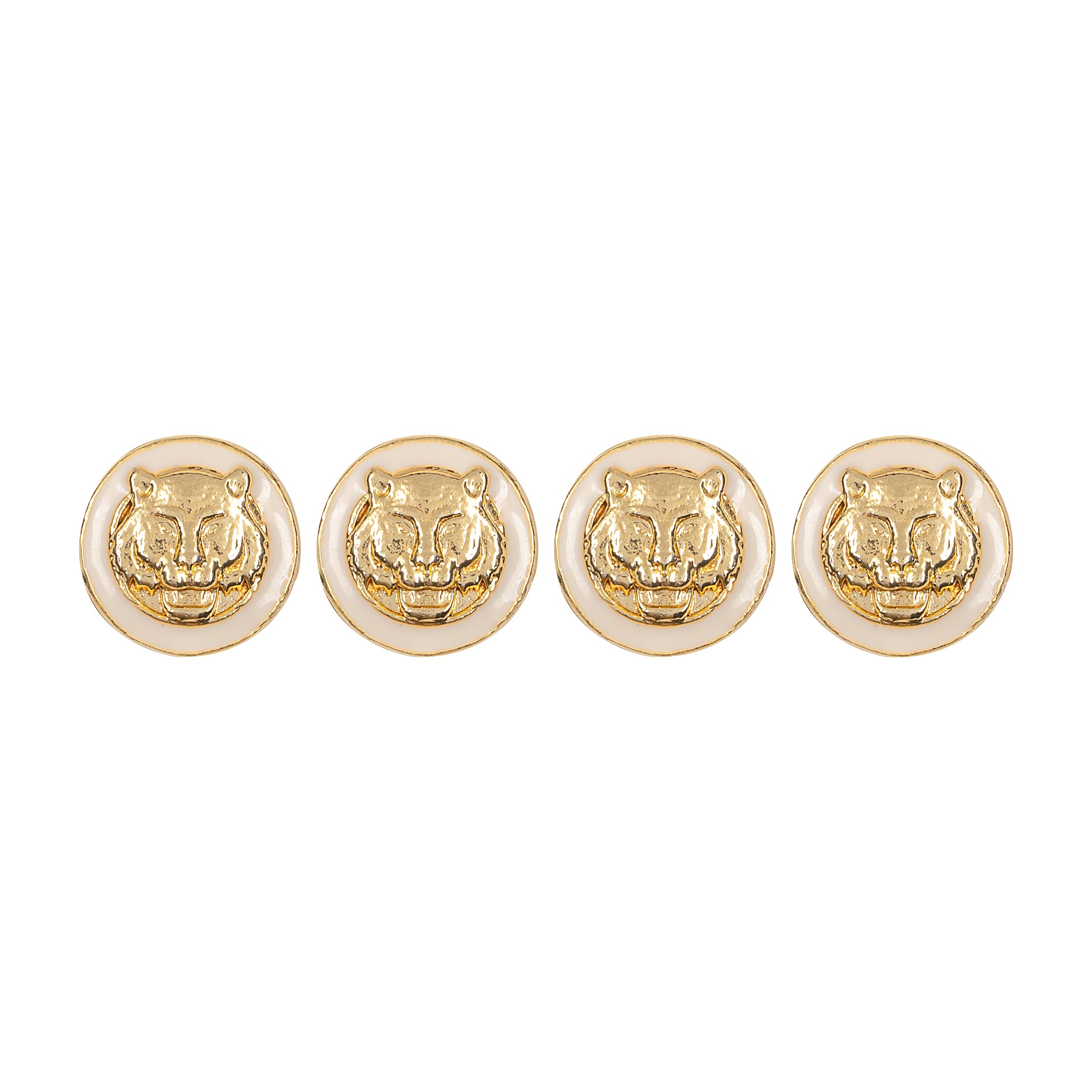 White Enamel Gold Plated Tiger Motif Kurta Button Set