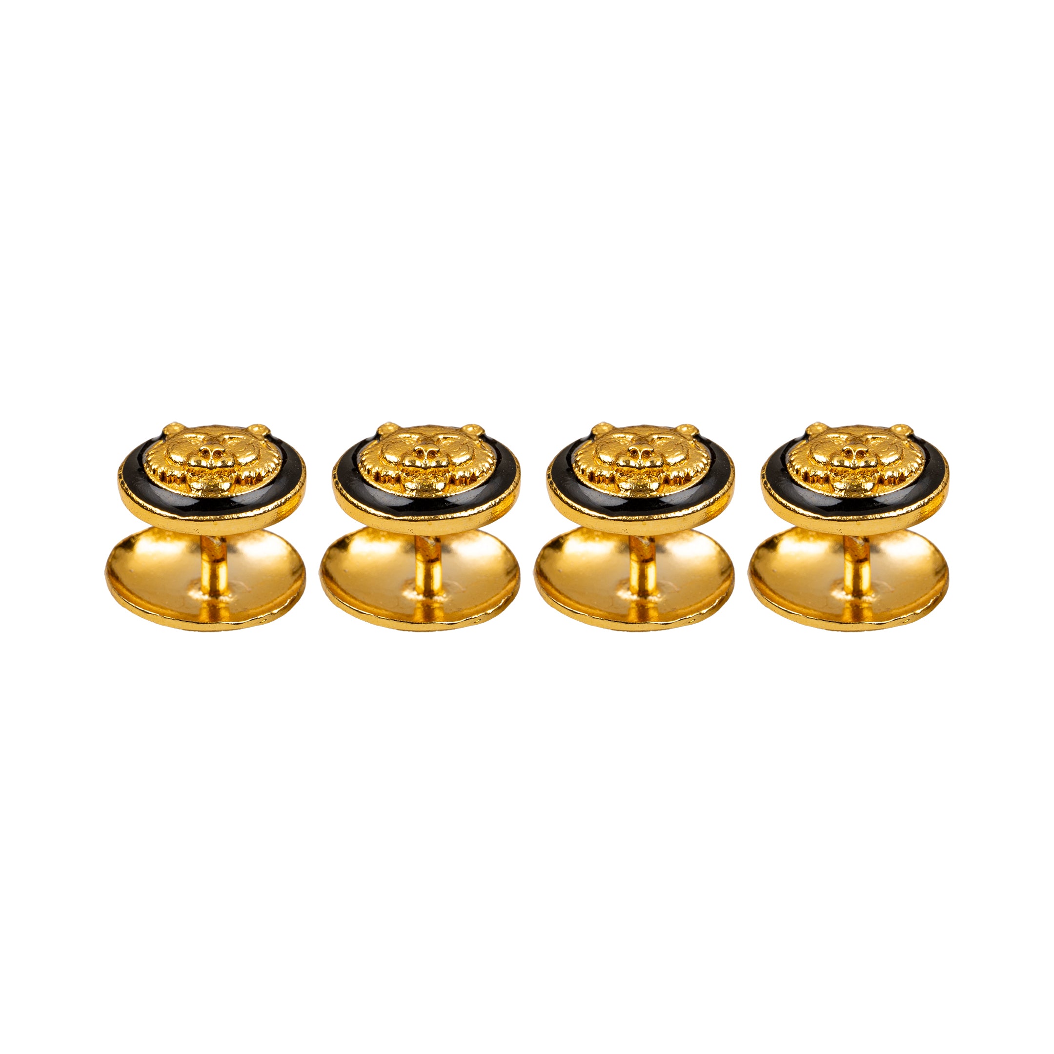 Black Enamel Gold Plated Tiger Motif Kurta Button Set
