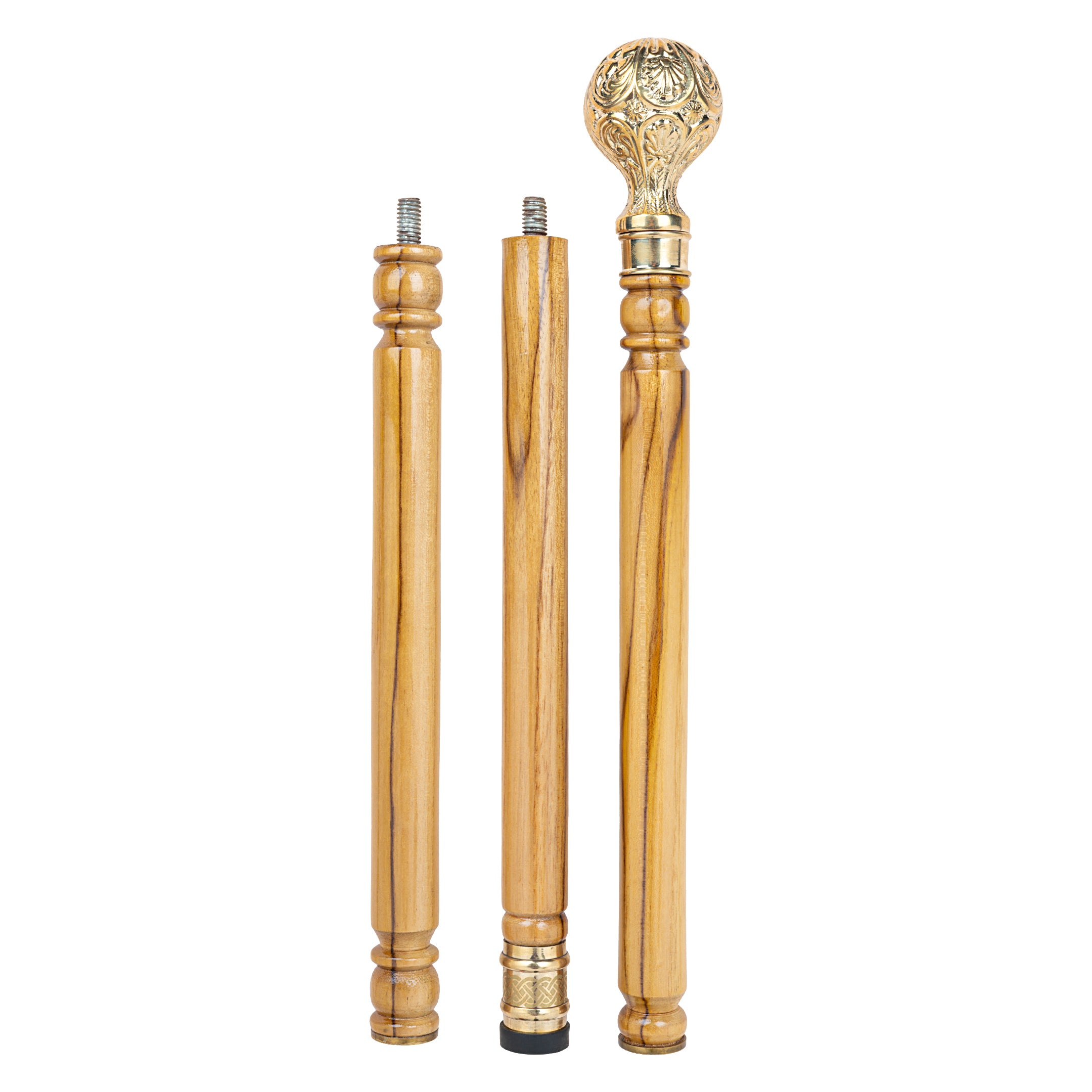 Regal Handcrafted Teak Natural Polish Walking Stick with Ornate Brass Knob Handle