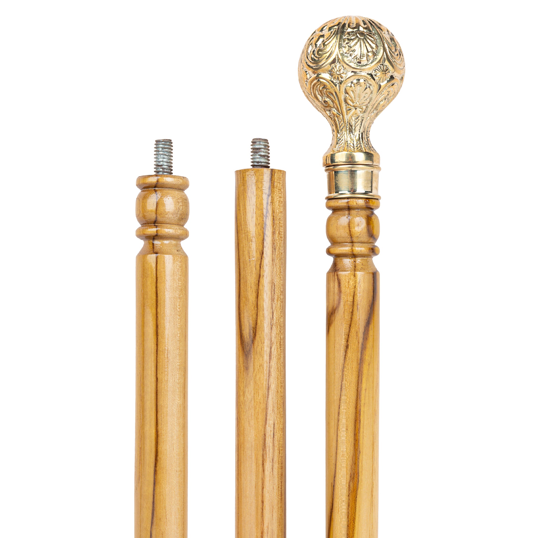 Regal Handcrafted Teak Natural Polish Walking Stick with Ornate Brass Knob Handle