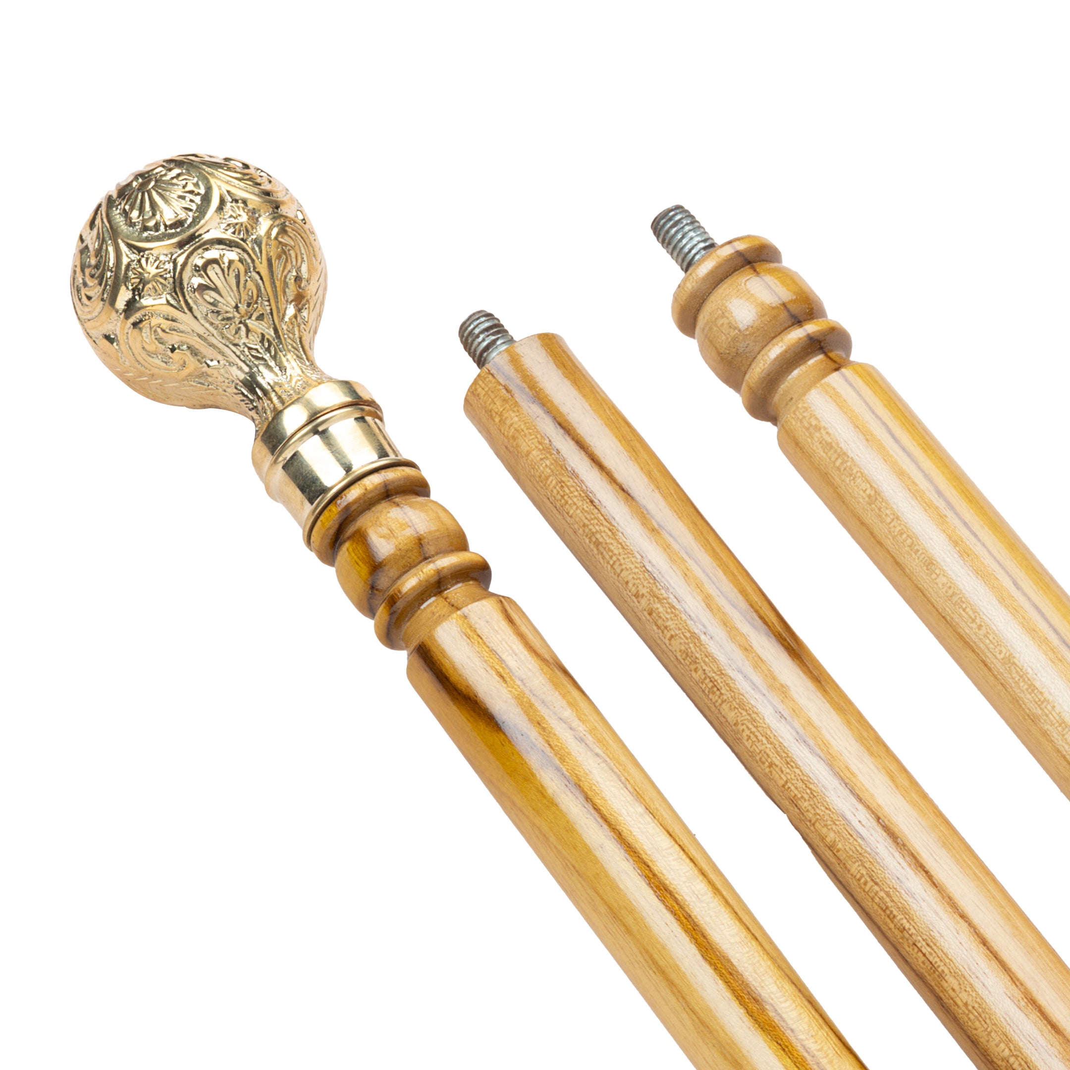 Regal Handcrafted Teak Natural Polish Walking Stick with Ornate Brass Knob Handle