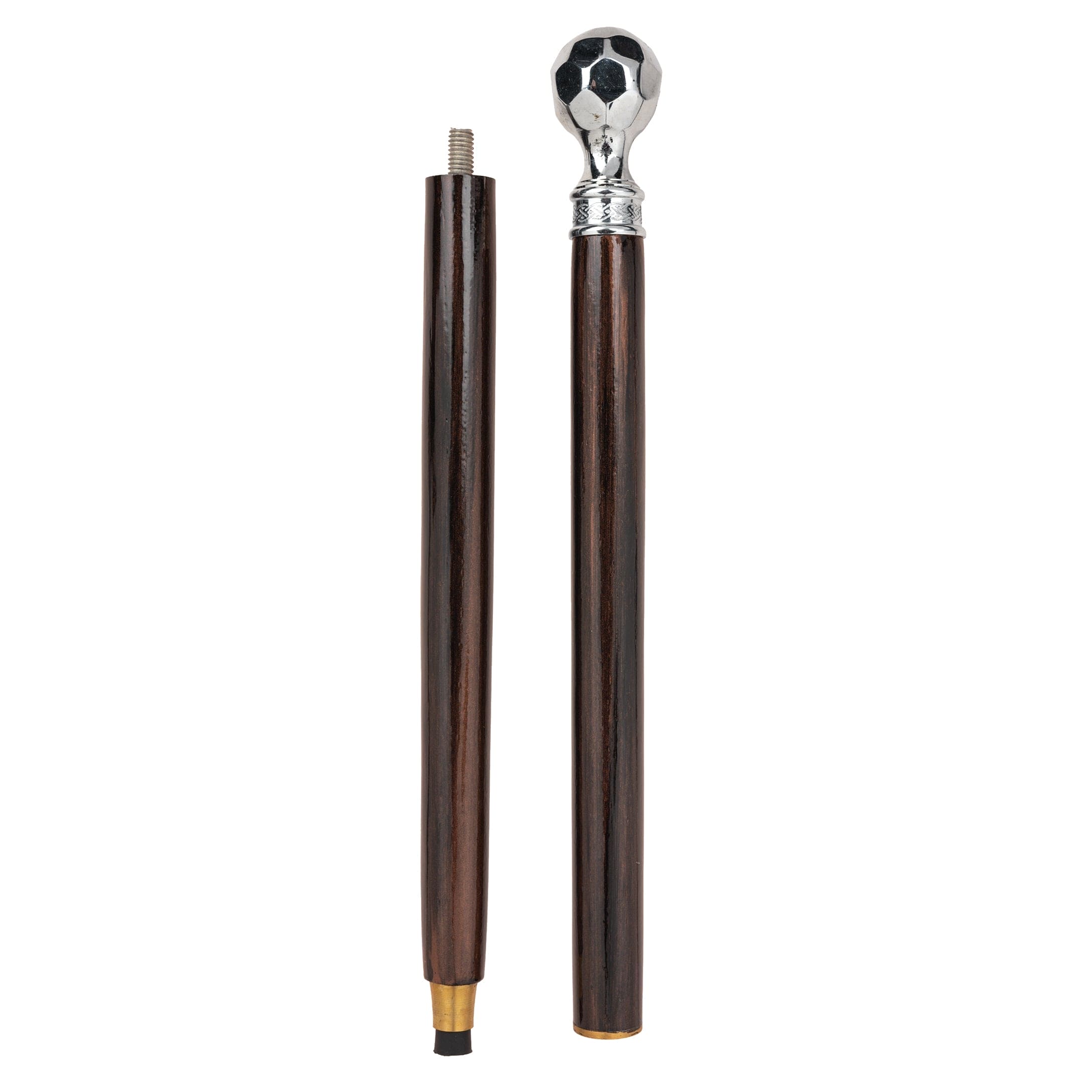 Handcrafted Short Beechwood Two-Fold Walking Stick with Chrome Soccer Ball Knob Handle