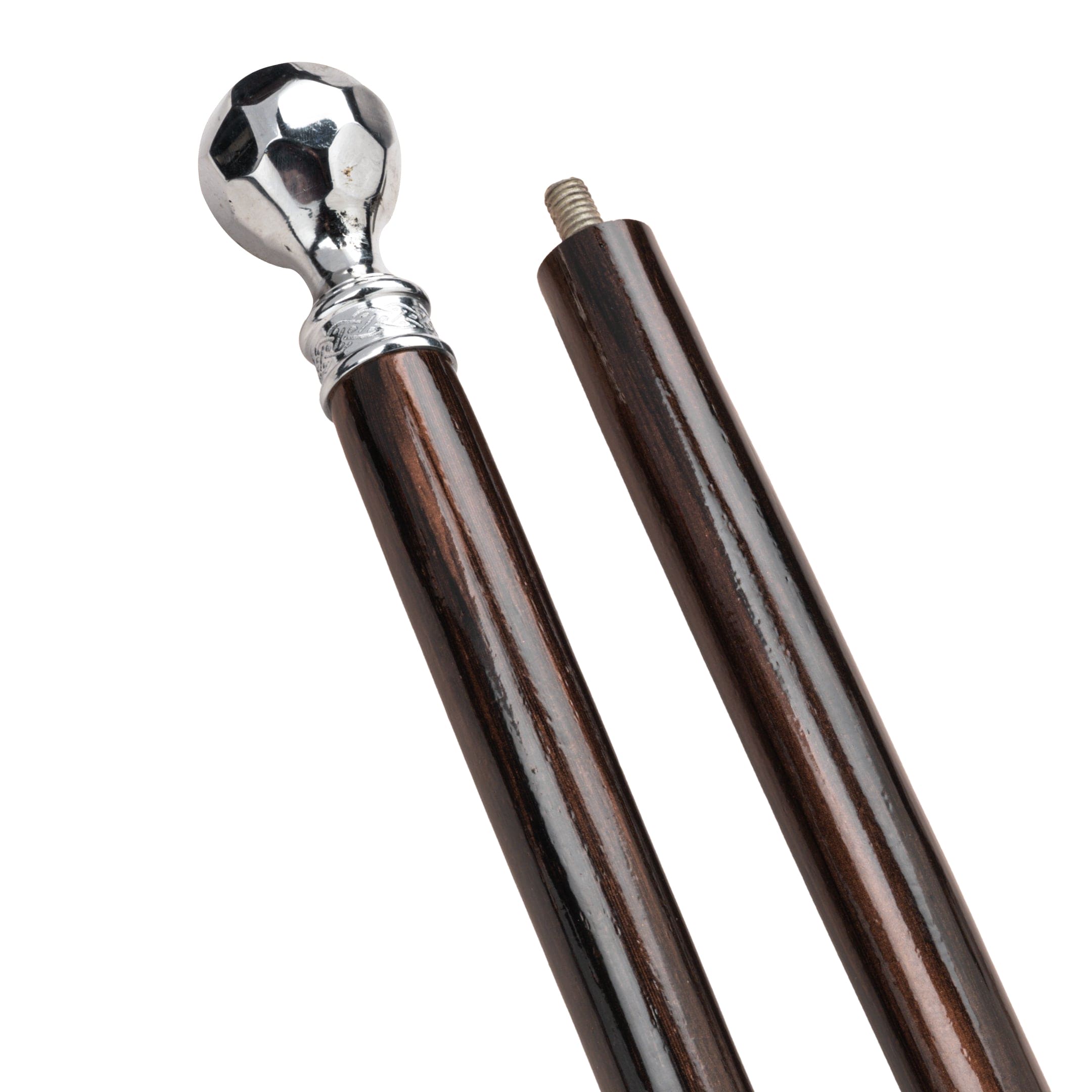 Handcrafted Short Beechwood Two-Fold Walking Stick with Chrome Soccer Ball Knob Handle