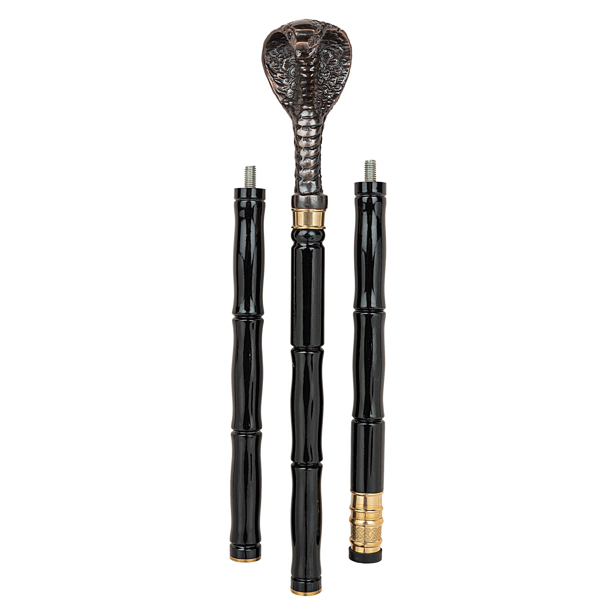 Antique Brass Cobra Head Handle Walking Stick crafted three fold in Beech Wood