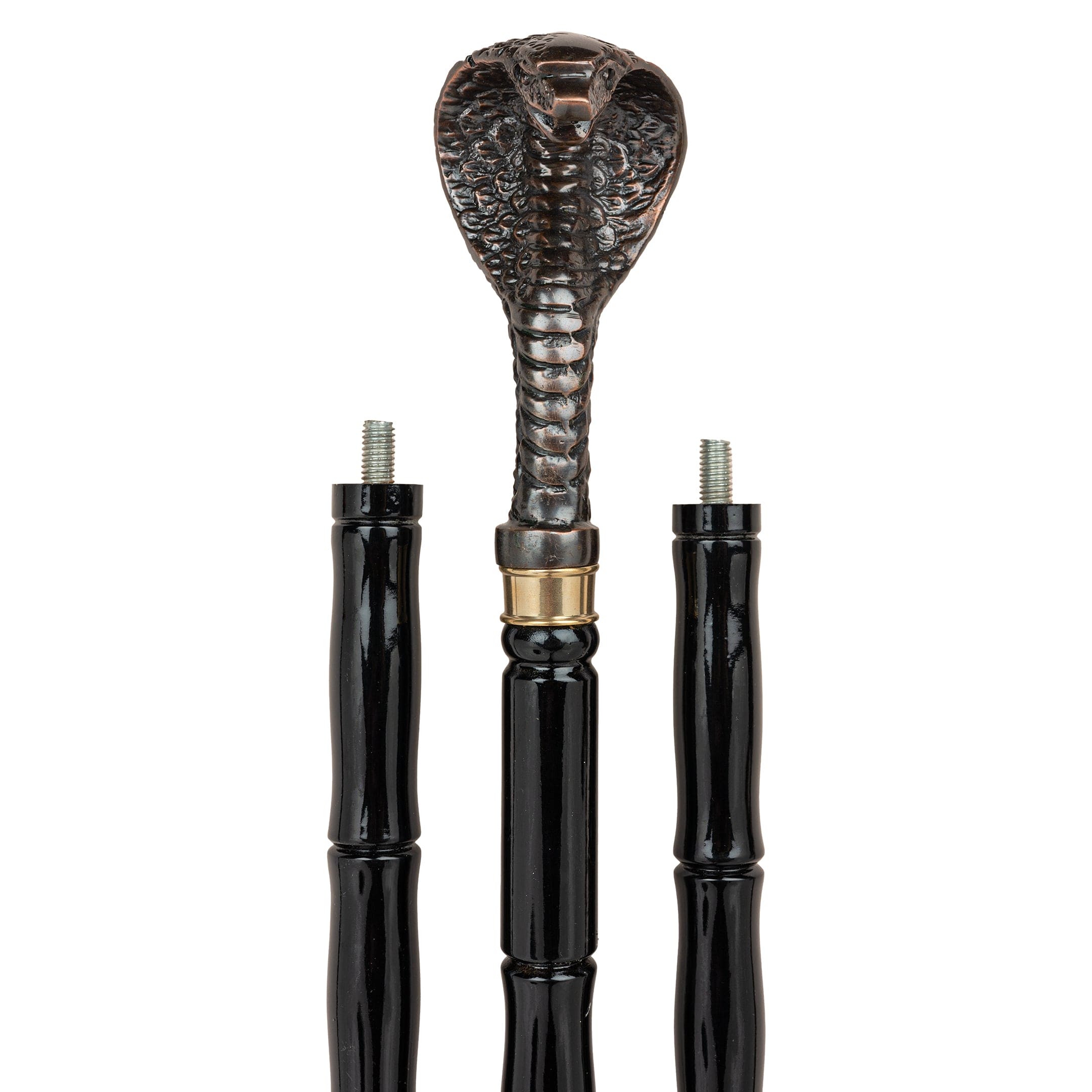 Antique Brass Cobra Head Handle Walking Stick crafted three fold in Beech Wood