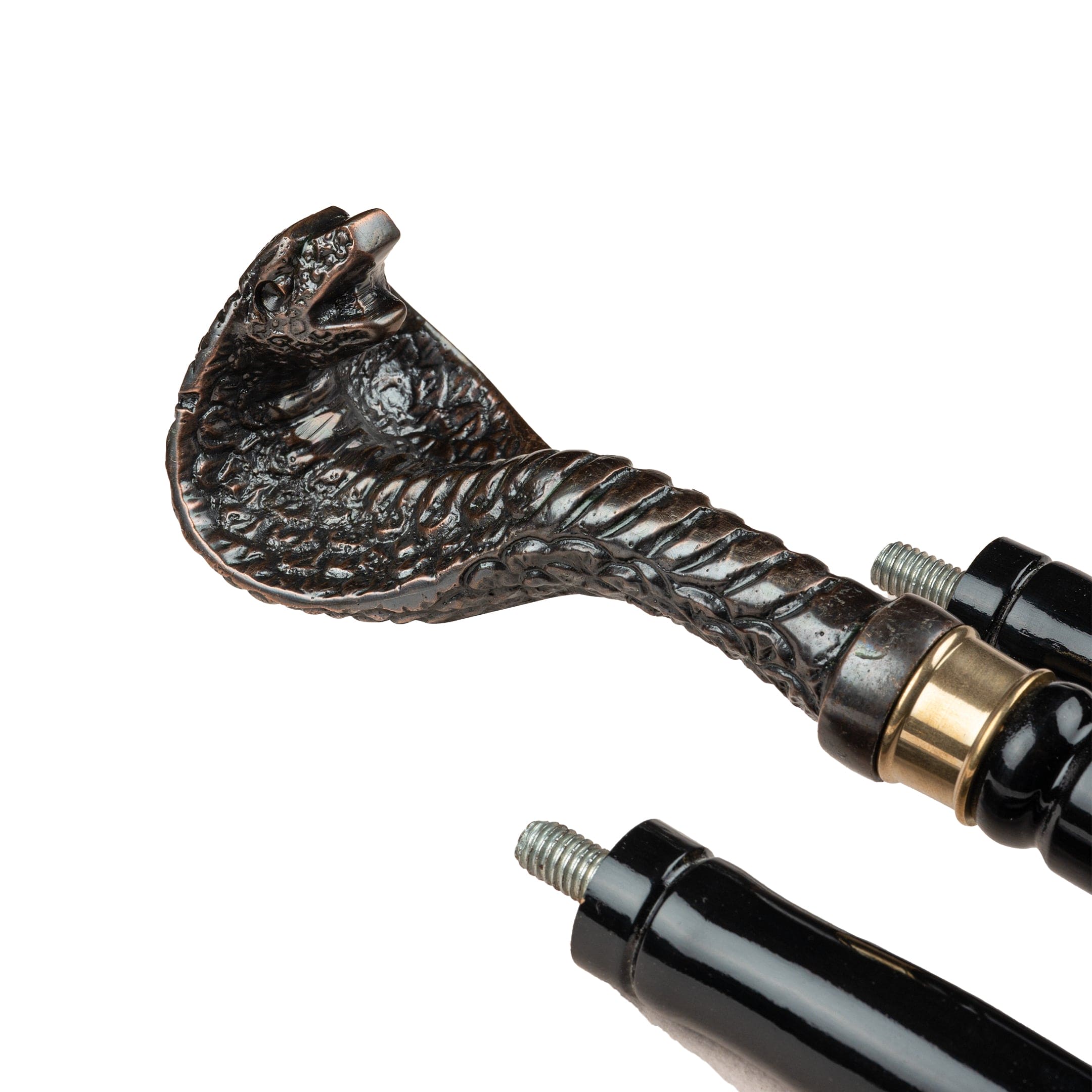Antique Brass Cobra Head Handle Walking Stick crafted three fold in Beech Wood