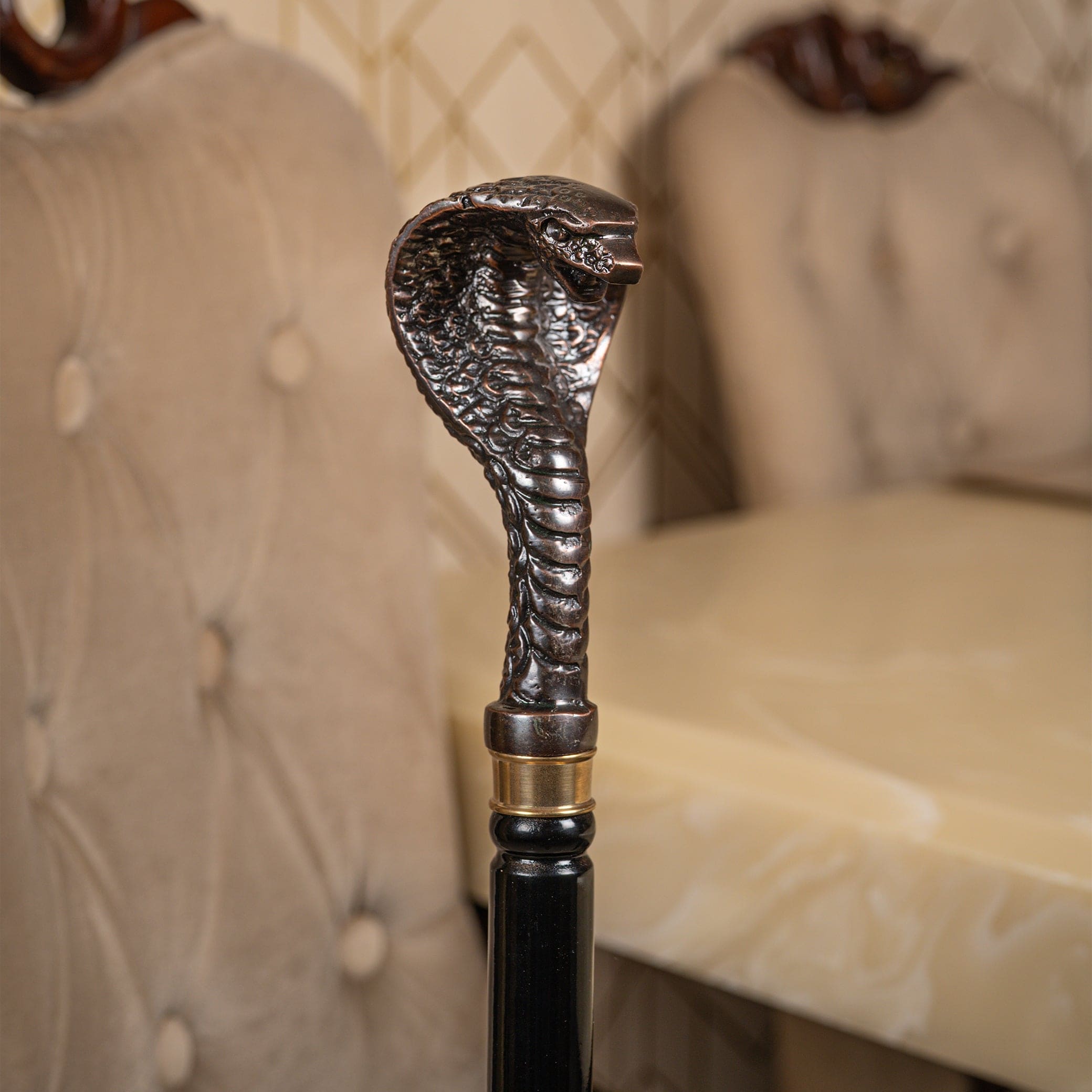 Antique Brass Cobra Head Handle Walking Stick crafted three fold in Beech Wood