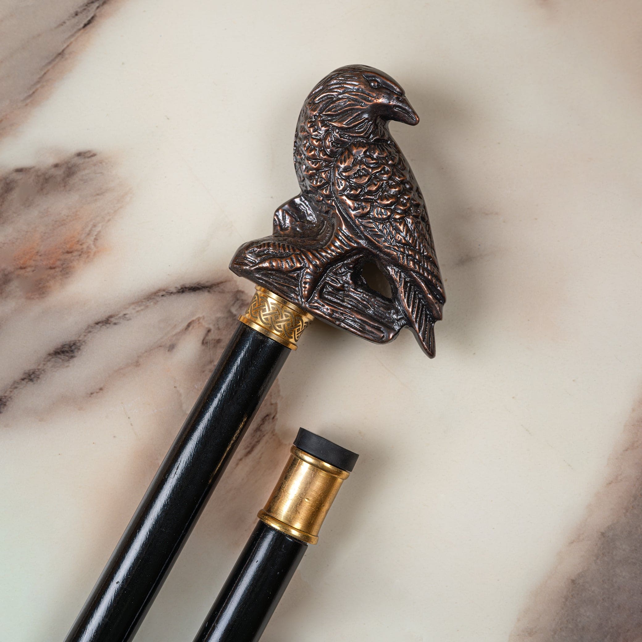 Handcrafted Beechwood Folding Walking Stick with Antique Brass Eagle Head Handle