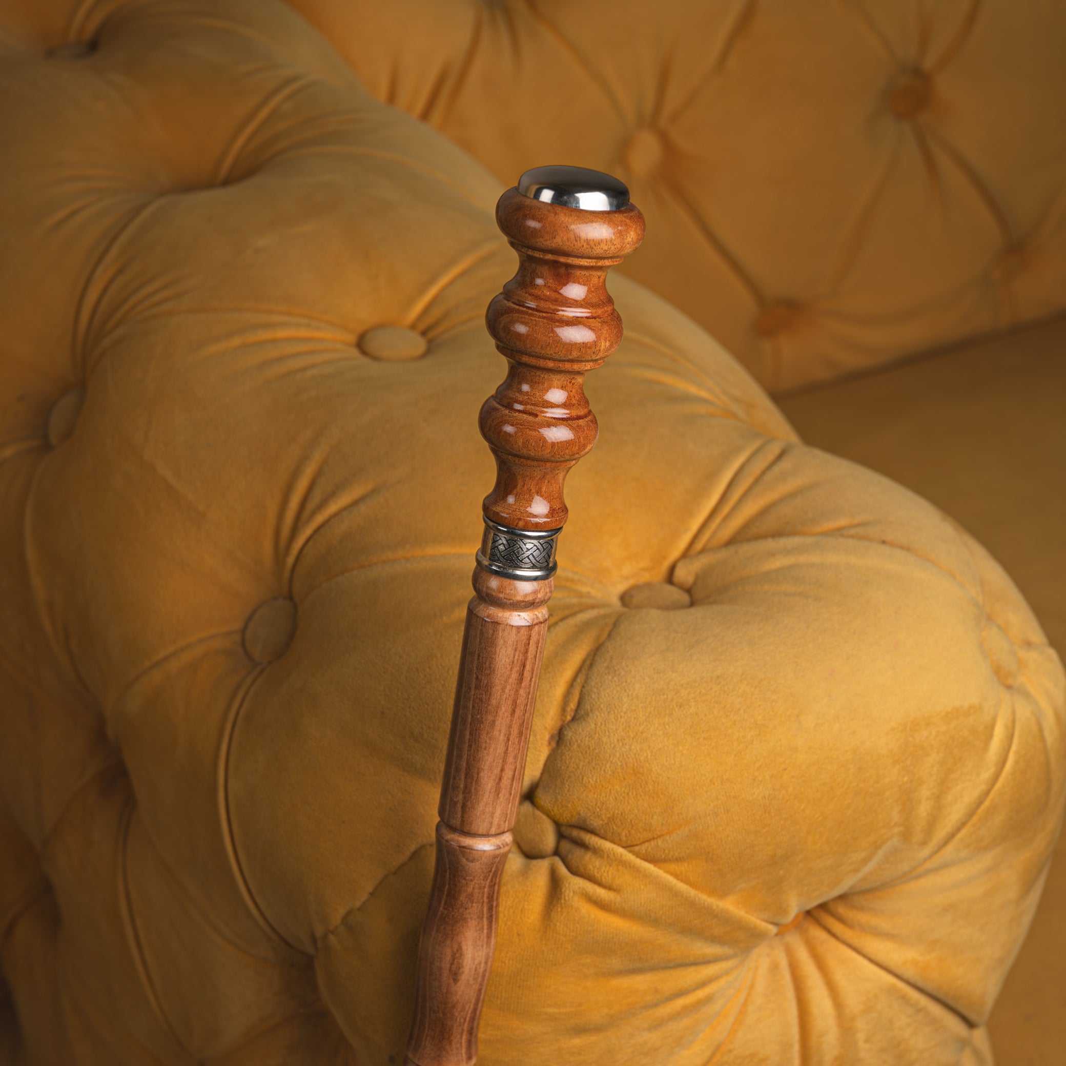 Handcrafted Beechwood Folding Walking Stick with Carved Ball Knob Handle