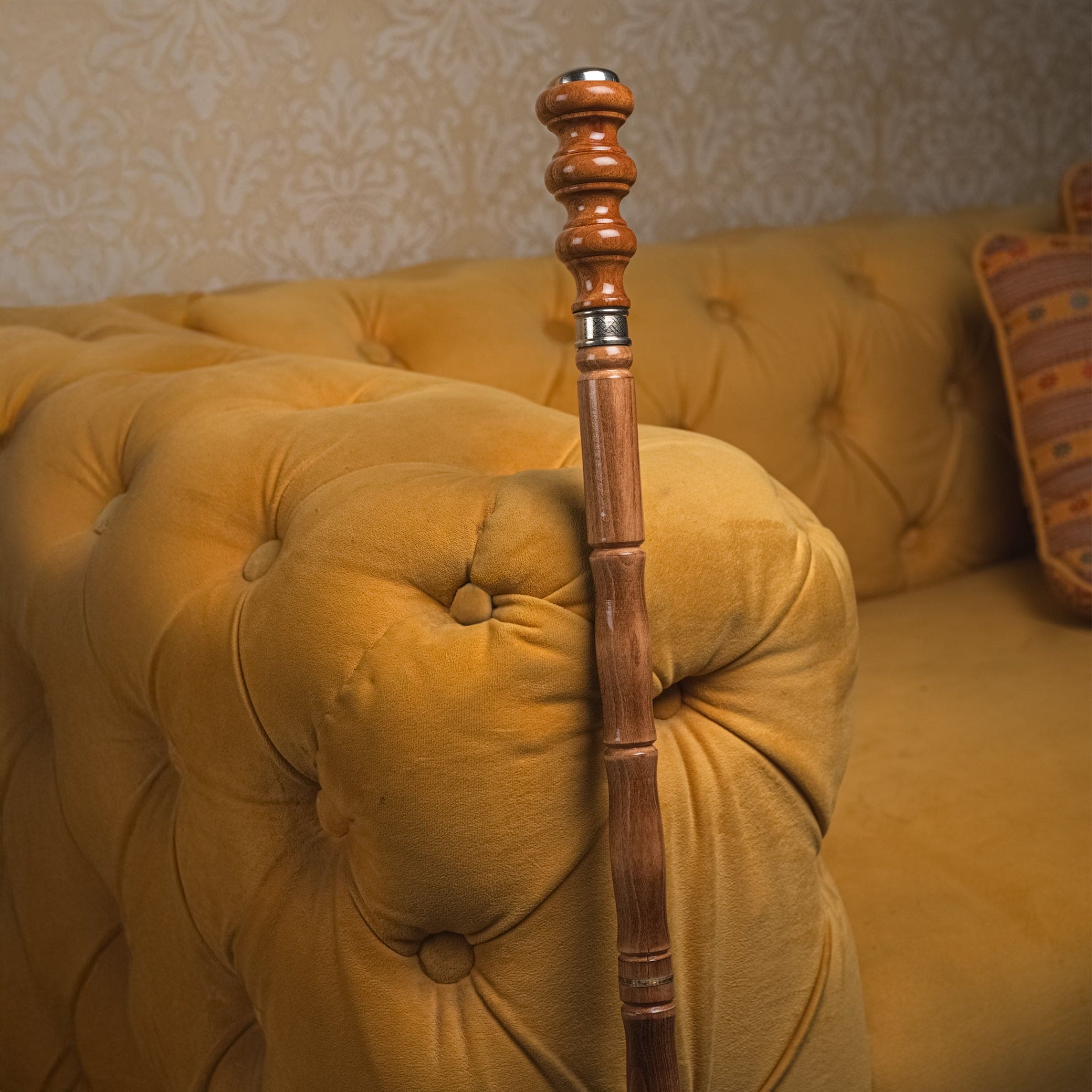Handcrafted Beechwood Folding Walking Stick with Carved Ball Knob Handle