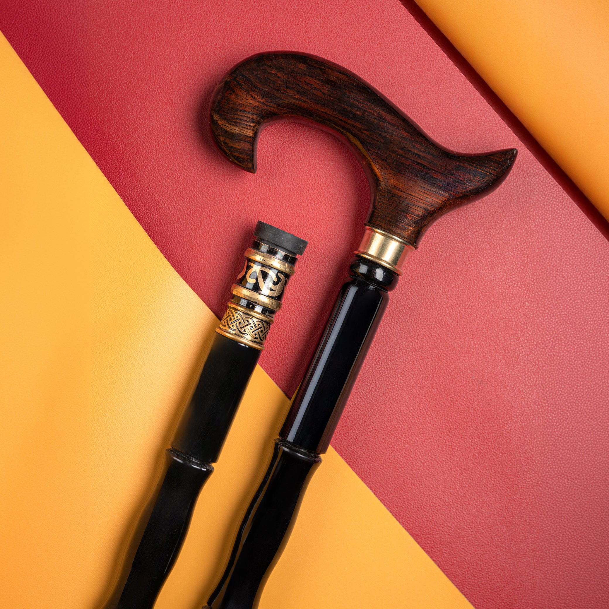 Elegant Folding Beechwood Natural Polish Walking Stick with Carved Derby Handle