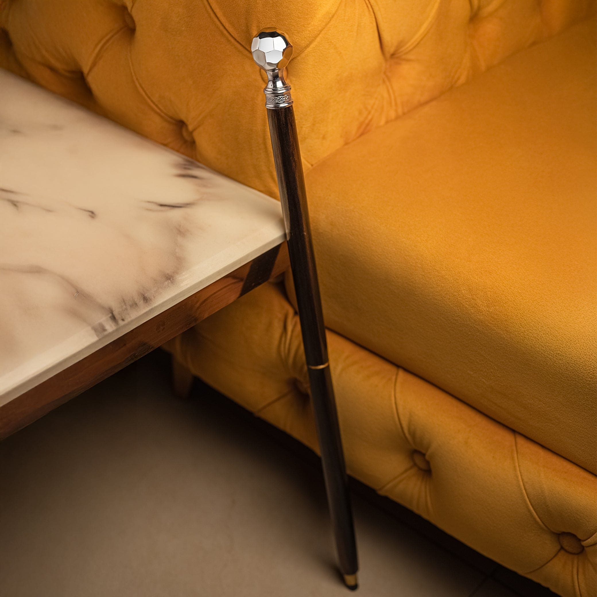 Handcrafted Short Beechwood Two-Fold Walking Stick with Chrome Soccer Ball Knob Handle