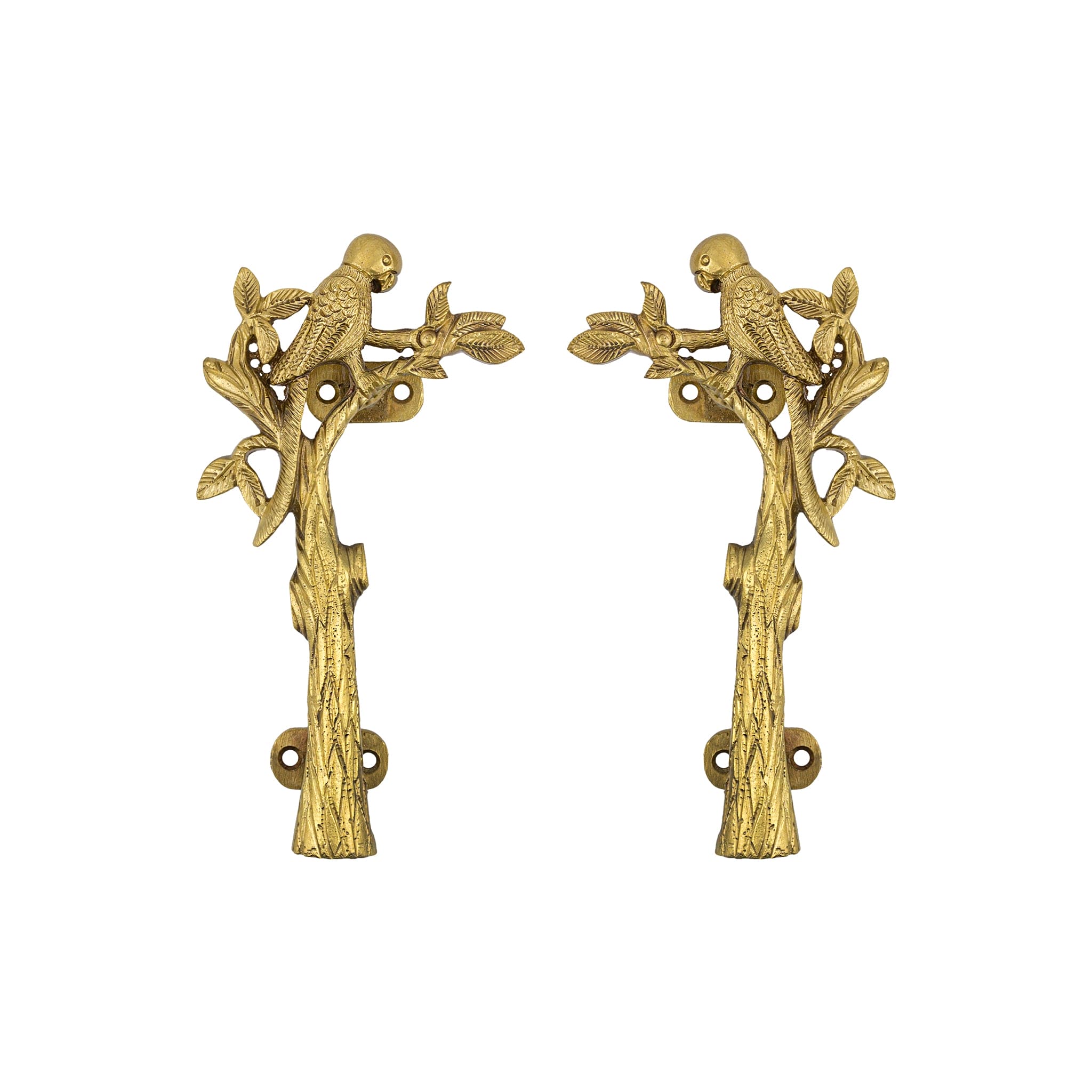 Vintage Brass Door Handles – Bird Sitting on Tree Branch Motif
